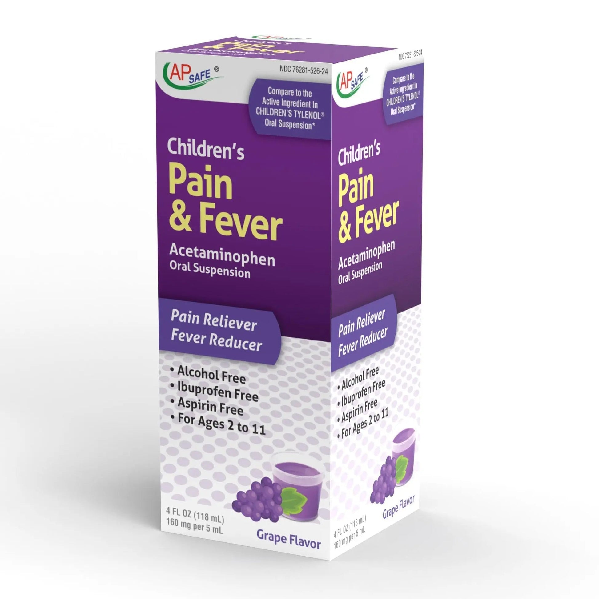 APSAFE Children's Pain&Fever Relief Acetaminophen Oral Suspension Grape Flavor 4oz APSAFE Au supplements