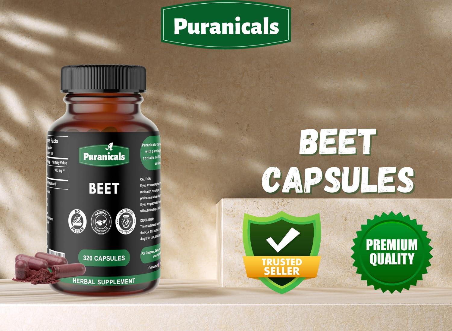 Puranicals Beet Premium 320 Capsules Nitric Oxide Booster | Herbal Supplement | 900 mg Puranicals Au supplements