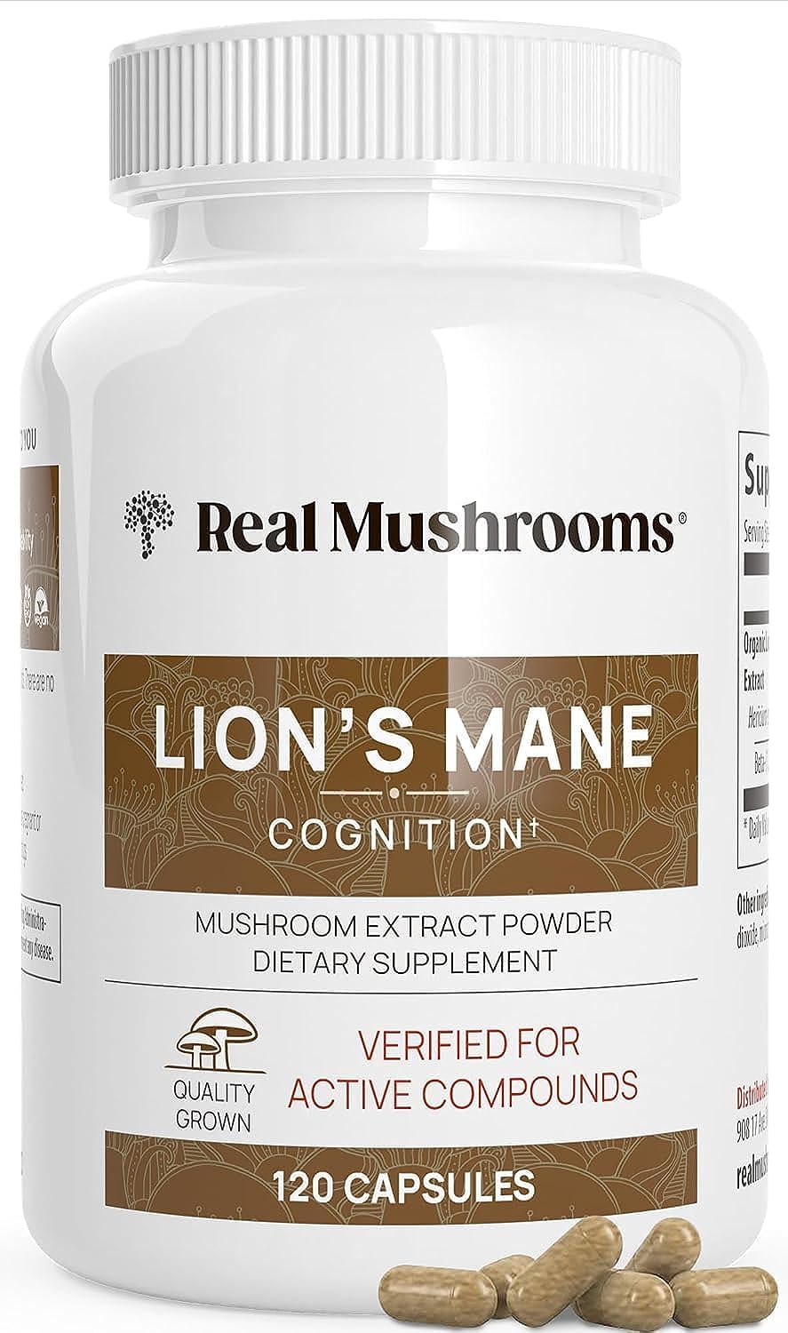 Real Mushrooms Lions Mane Mushroom Cognition (120 Capsules) Lions Mane Mushroom Powder Extract Capsules | Brain Supplement, Brain Vitamins, Focus Supplement Real Mushrooms Au supplements
