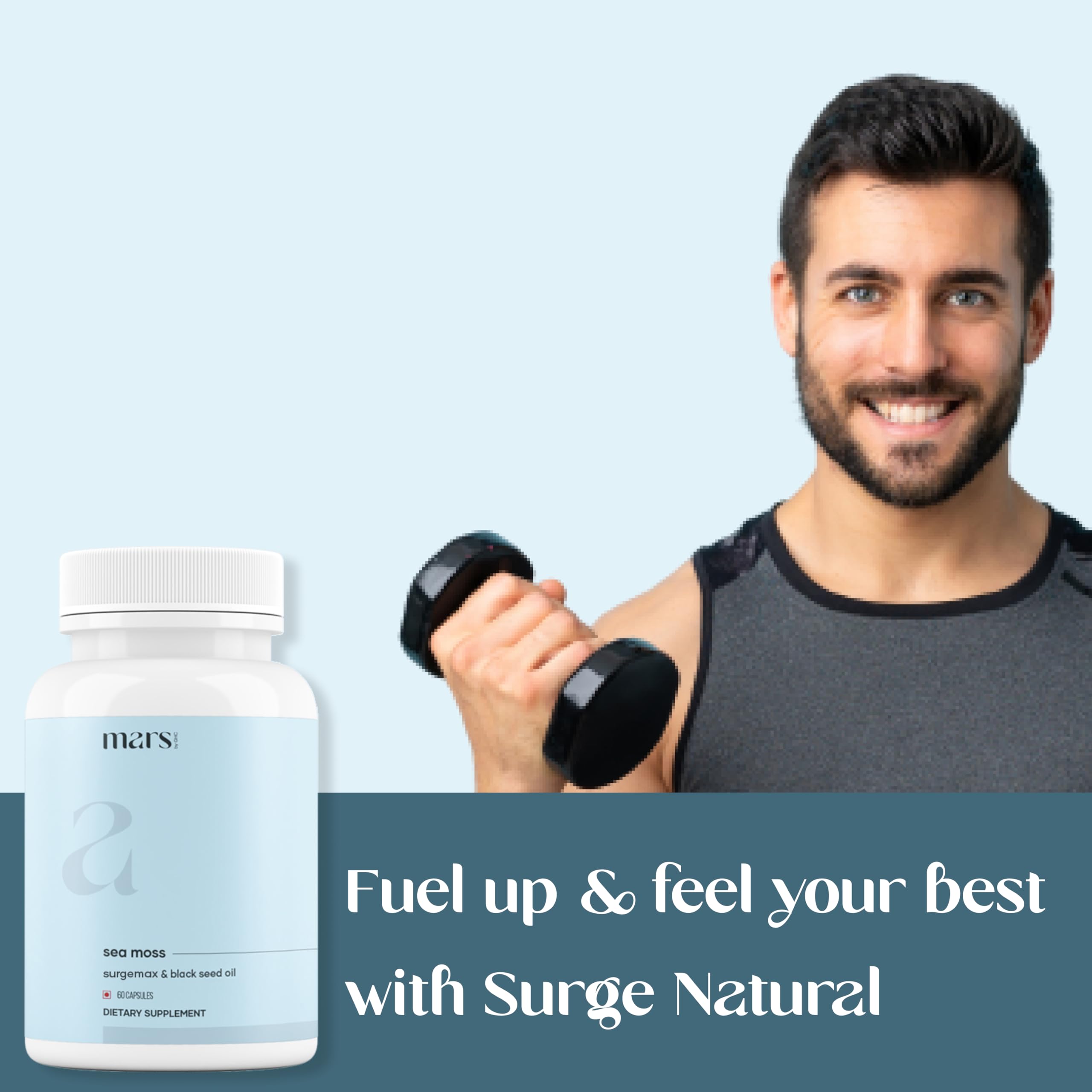 mars by GHC Mars Surge Natural Sea Moss Caps (60N) | Packed with 84 Minerals | Powered with Black Seed Oil | | Overall Well Being - Pack of 1 mars by GHC Au supplements