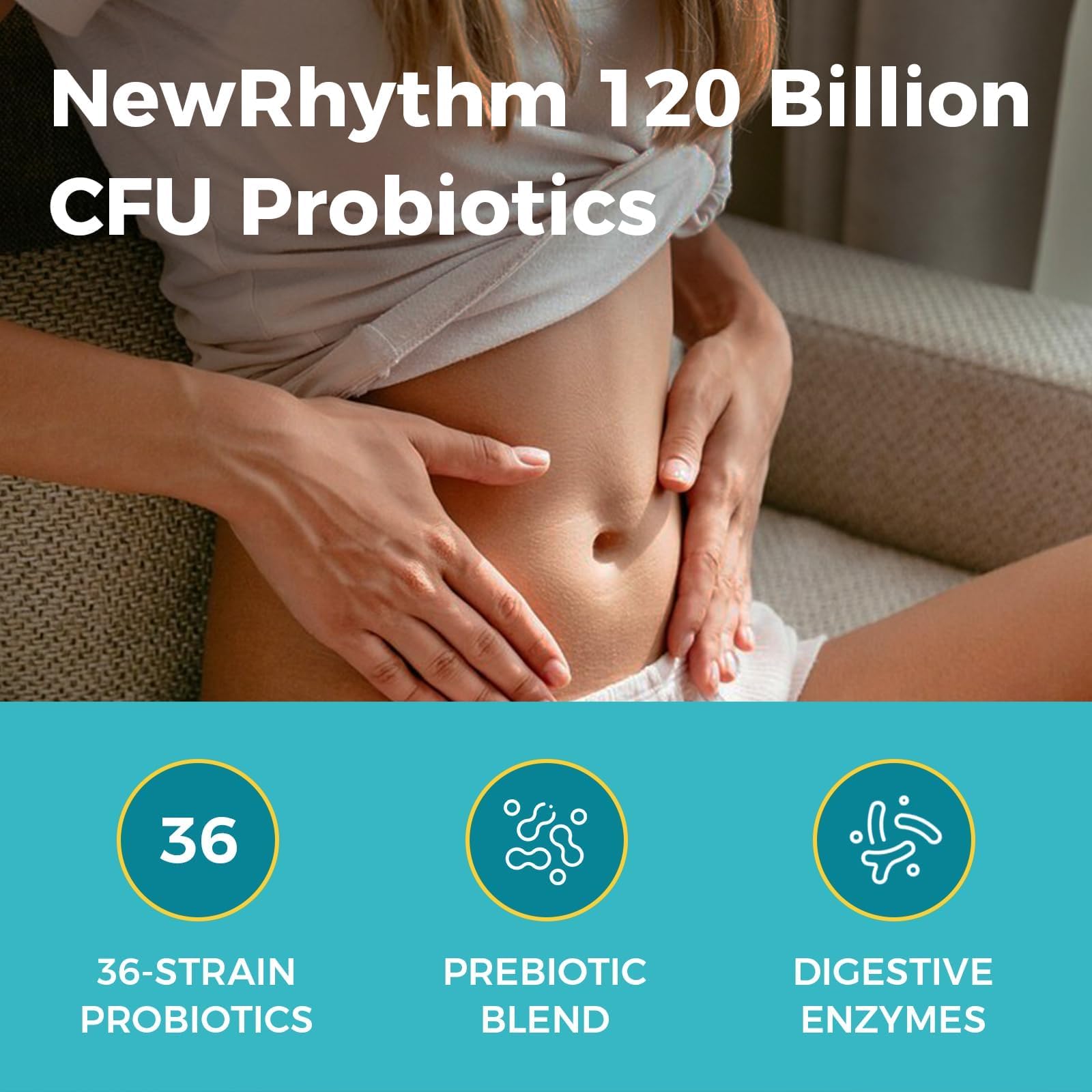 NewRhythm Probiotics 120 Billion CFU 36 Strains, 3-in-1 Probiotics with Prebiotics & Enzymes, Probioticos for Women & Men, Vegan Targeted Release Supplement, 30ct NewRhythm Au supplements