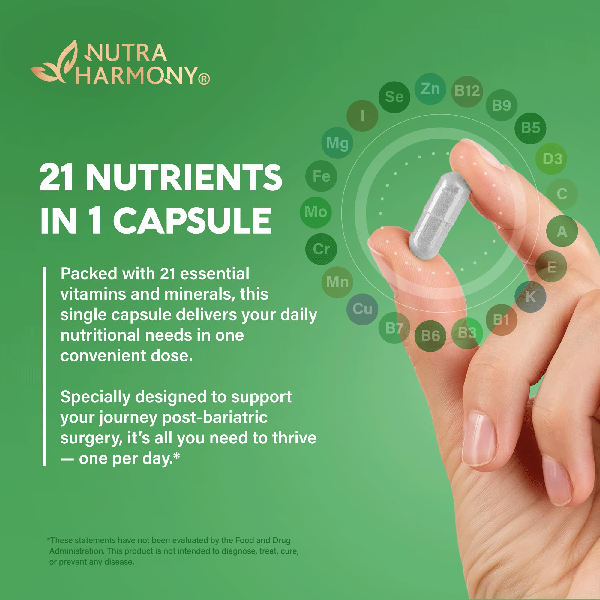Bariatric Multivitamin - 45 mg Iron Supplements - Made in USA - for Women & Men - All-in-One, 21 Essential Vitamins - Gastric Sleeve Support NUTRAHARMONY Au supplements
