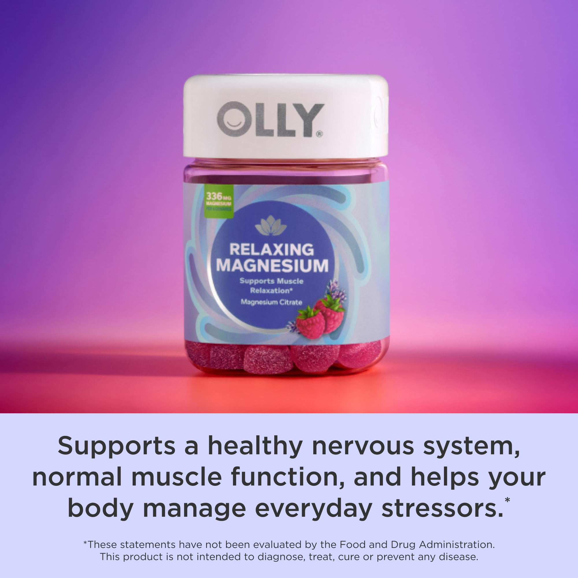 OLLY Relaxing Magnesium Gummies, Supports Muscle Relaxation*, Magnesium Citrate, Raspberry Lavender Flavor, 15 Day Supply - 60 Count OLLY Au supplements