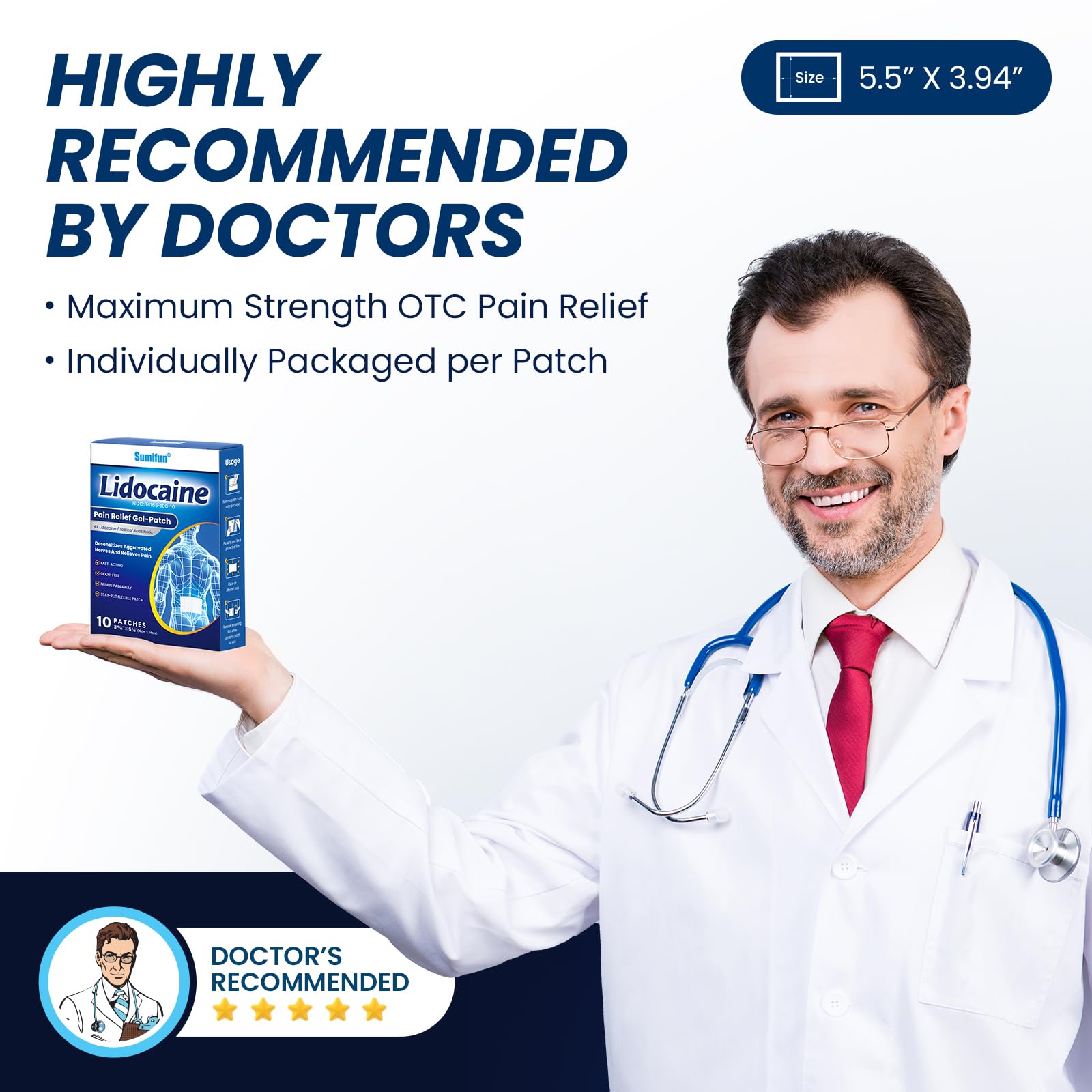 Sumifun 4% Lidocaine Pain Patches - Maximum OTC Strength Pain Relief for Lower Back Pain, Neck Sore, Joint Pain - Fast Acting & Long Lasting 8 Hours, 10 Counts Sumifun Au supplements