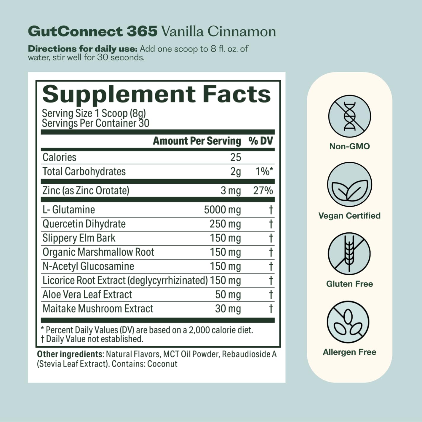 GutConnect 365 Gut Health Superfood Powder | Formulated With Slippery Elm Bark & L Glutamine | Vegan Certified | Allergen Free | Non-GMO | Soy Free | Made in the USA | 30 Servings – Vanilla Cinnamon Nature M.D. Au supplements