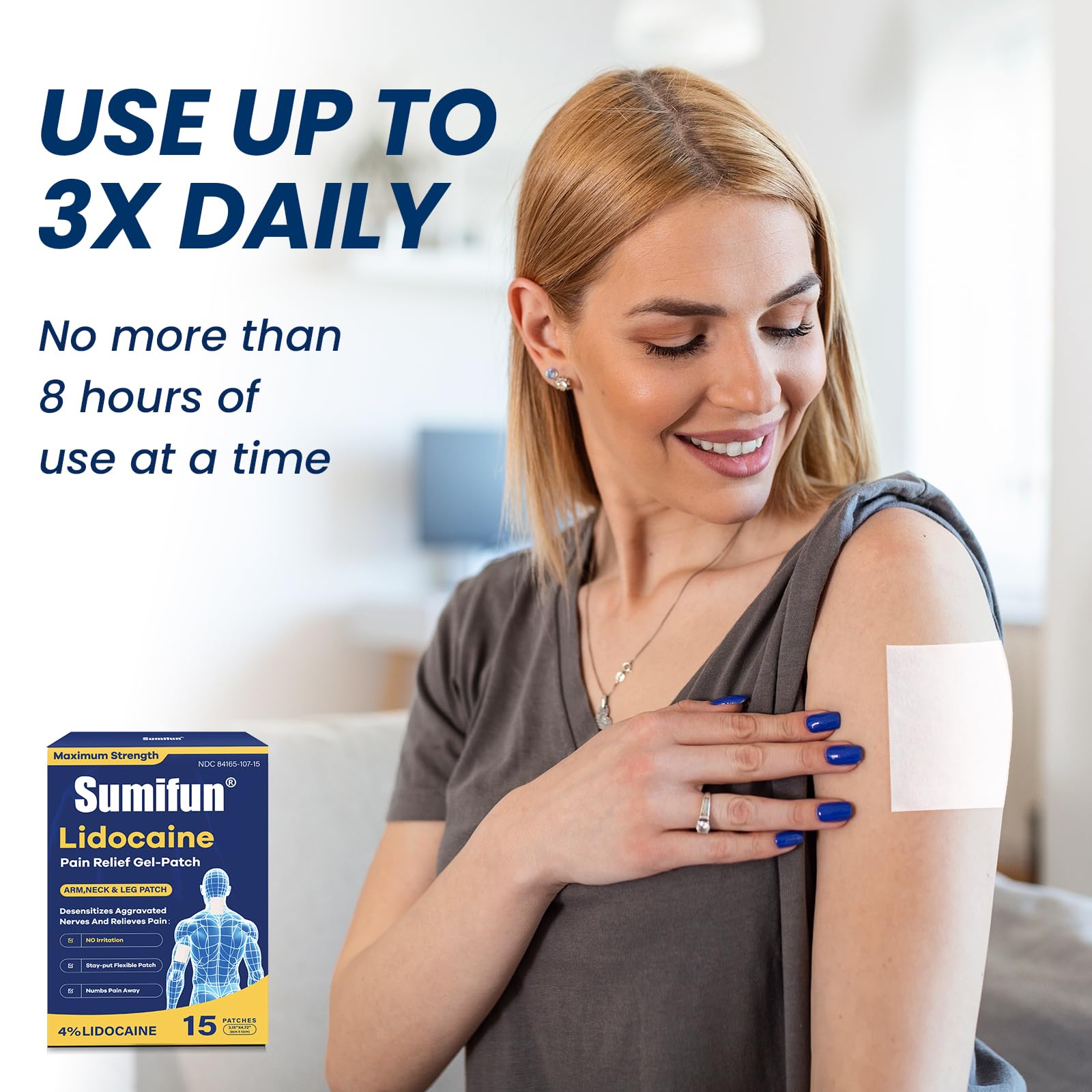 Sumifun Medium Size Lidocaine Patches - Plantar Fasciitis Relief, Foot & Neck & Arm & Small Pain Areas - Maximum OTC Strength - Stays in Place (Small, Count, 15) Sumifun Au supplements