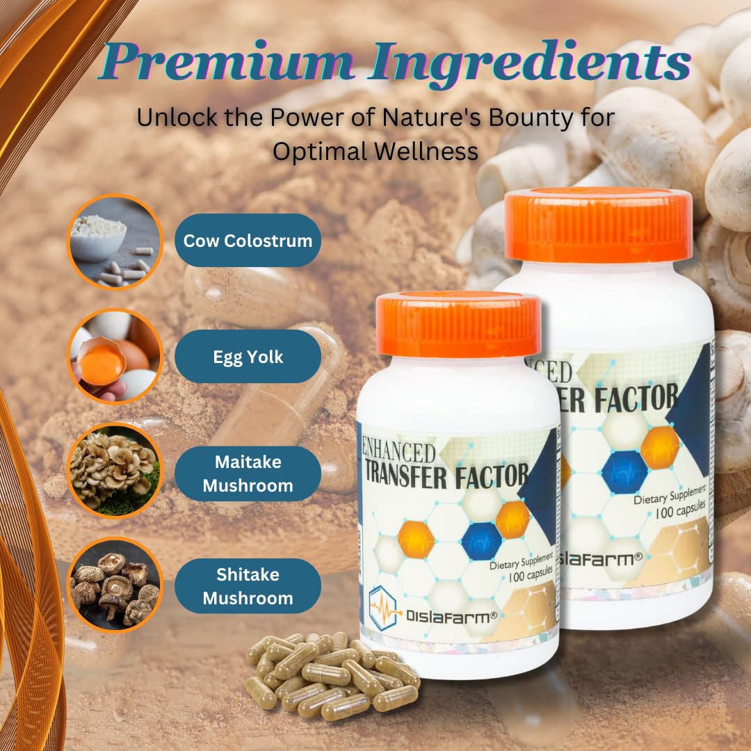 Transfer Factor Enhanced, 100 Natural Capsules, Immune Support - Transfer Factor Multi Immune from Cow Colostrum, Egg Yolk & Special Blend of Mushrooms Dislafarm Au supplements