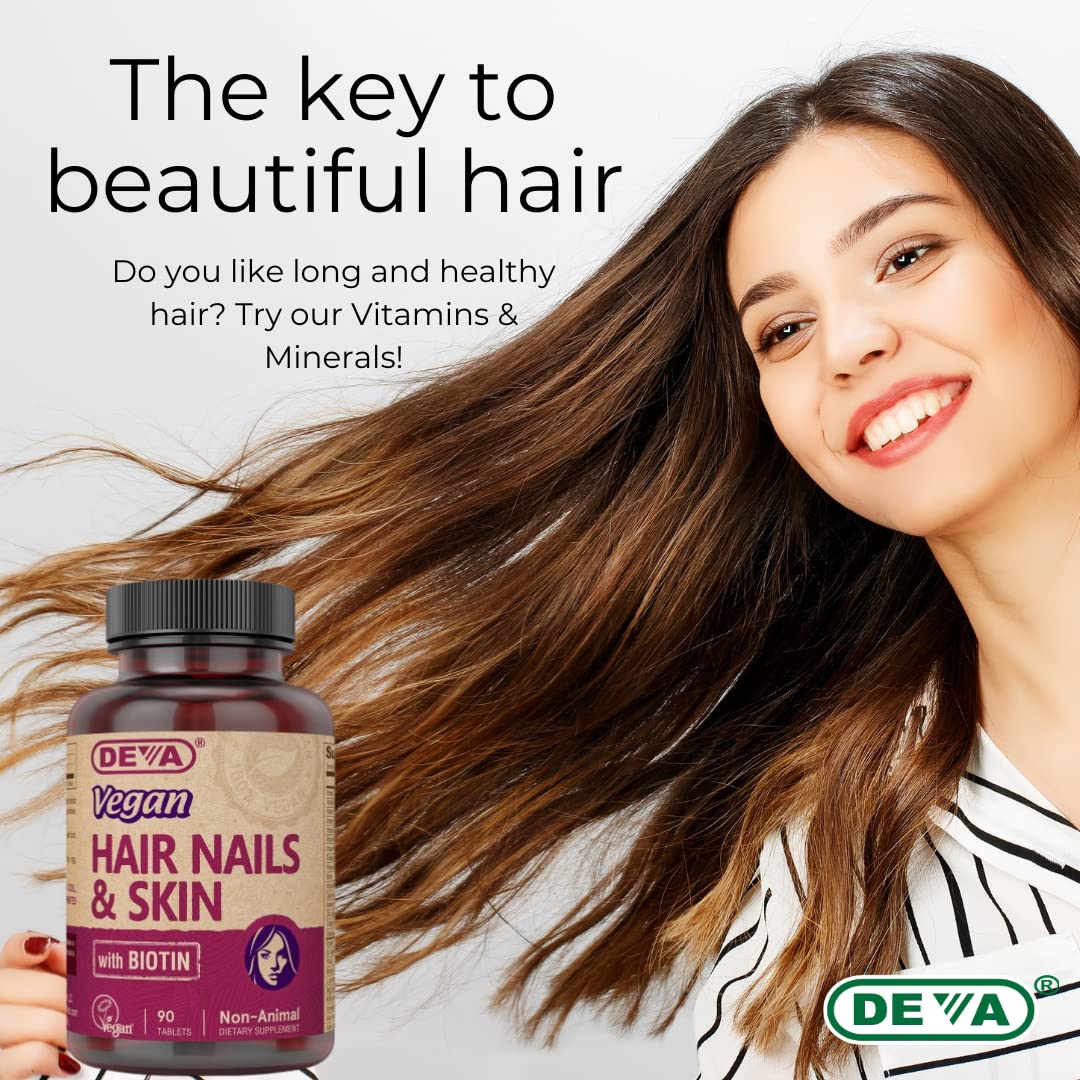 DEVA Vegan Vitamins Hair, Nails & Skin Supplement with 500 mcg of Biotin Per Tablet 90 Tablets (Pack of 2) DEVA Au supplements