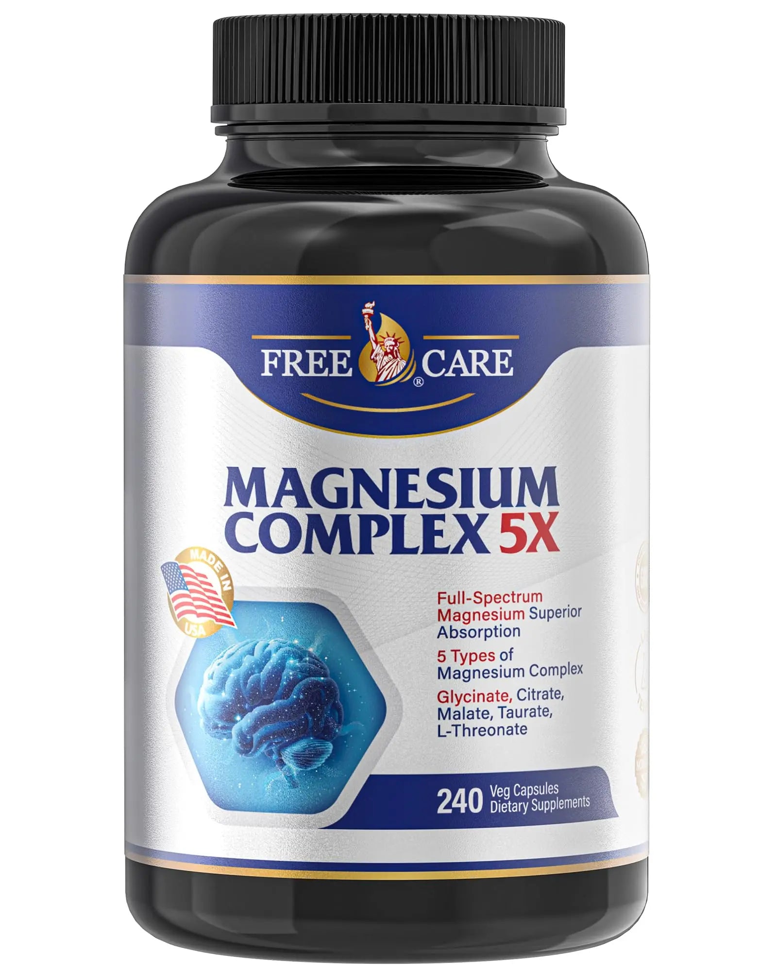 820mg Magnesium Complex 240 Veggie Capsules,for Women & Men with Magnesium Glycinate,Citrate, Malate,Taurate & L-Threonate for Sleep, Mood, Muscle Relaxation & Nerve Function Vegan Friendly, Non-GMO FreeCare Au supplements