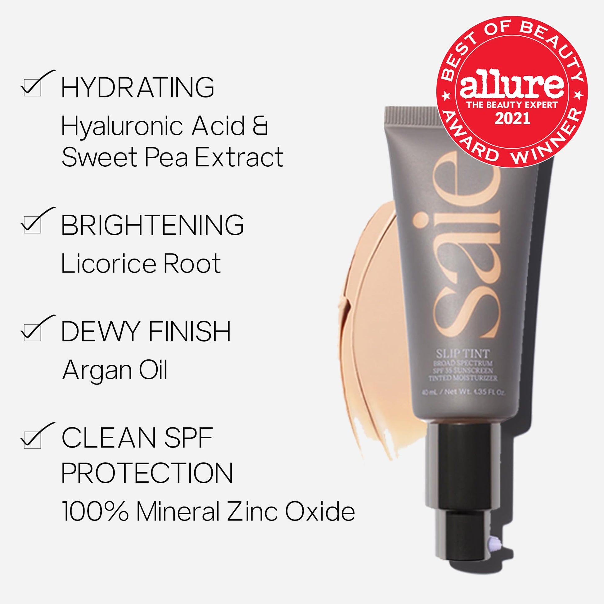 Saie Slip Tint Tinted Moisturizer with SPF 35 - Light Coverage, Glowy Skin Tint & Mineral Sunscreen for Face with Hydrating Hyaluronic Acid - Summer Makeup Essential - Shade Three + Half (1.35 oz) Saie Au supplements