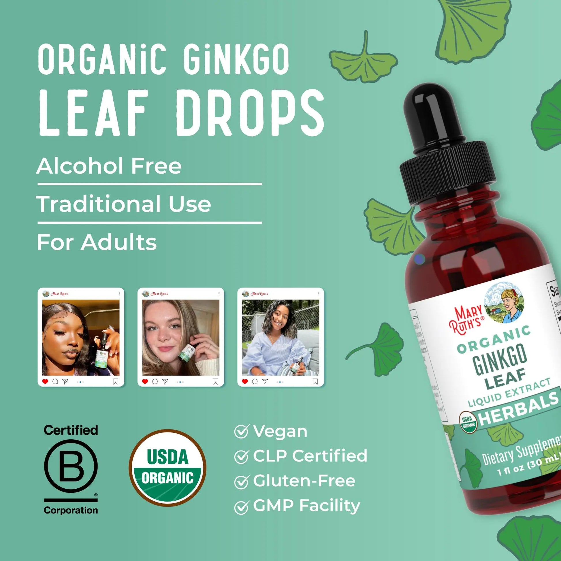MaryRuth Organics Ginkgo Leaf Liquid Drops | Herbal Supplement | Nootropic | Circulatory System & Nervous System Health | USDA Organic | Non-GMO | Vegan | 60 Servings MARYRUTH'S Au supplements