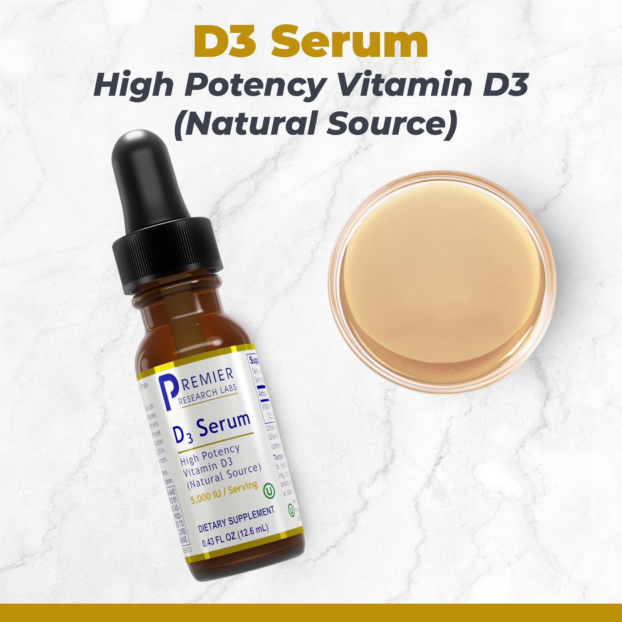 Premier Research Labs Vitamin D3 Serum - Liquid Vitamin D Oil Drops for Adults, Liquid Vitamin D3 5000 IU, Sublingual Vit D3 Liquid - 0.43 fl oz Premier Research Labs Au supplements