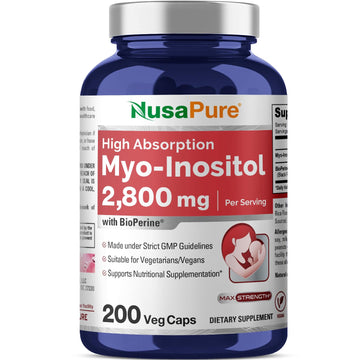 NusaPure Myo-Inositol - Suitable for Vegetarian/Vegan, Non - GMO - 2800mg, 200 Capsules NusaPure Au supplements