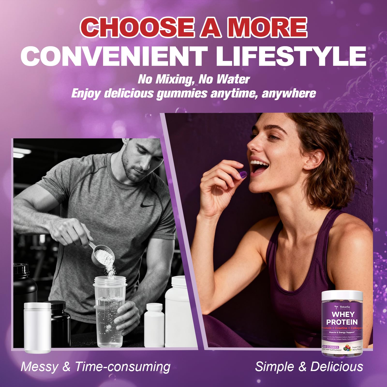 3 in 1 Whey Protein Gummies | Creatine Monohydrate | Collagen, 0 Sugar, Pure Protein Source, Muscle & Energy Support, Berry Flavor, for Women and Men Totaria Au supplements