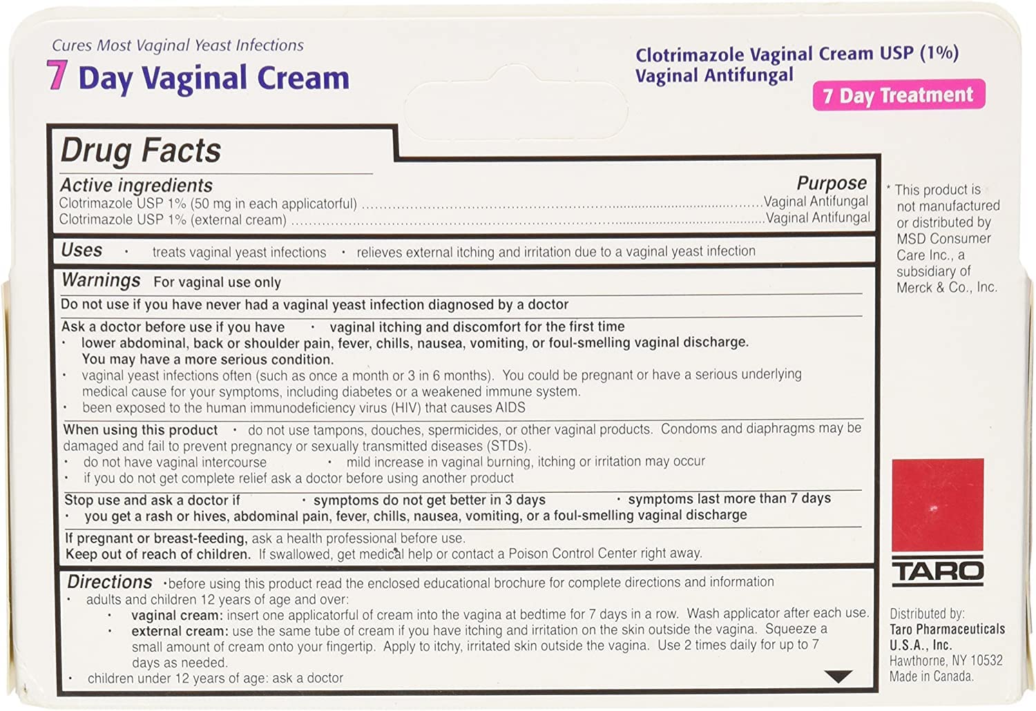 Taro Clotrimazole 7 Vaginal Cream 45 g (Pack of 12) TARO Au supplements