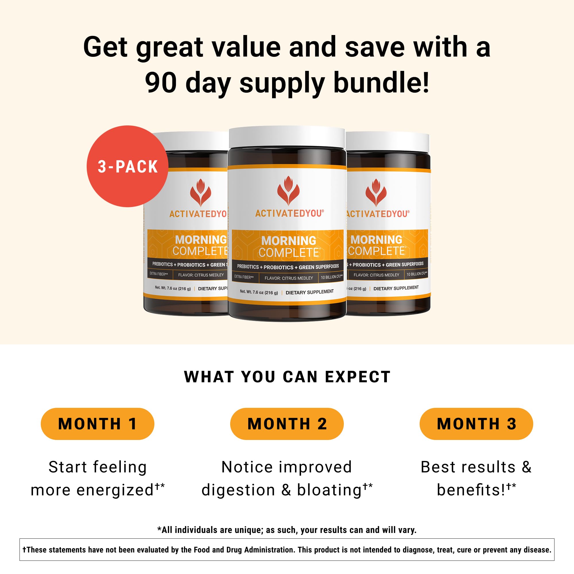 ACTIVATEDYOU Morning Complete Daily Wellness Greens Superfood Drink Mix for Gut Health w/Prebiotics, Probiotics, Antioxidants, Green Superfoods, 10 Billion CFUs (3 Pack, Citrus Medley) ACTIVATEDYOU Au supplements