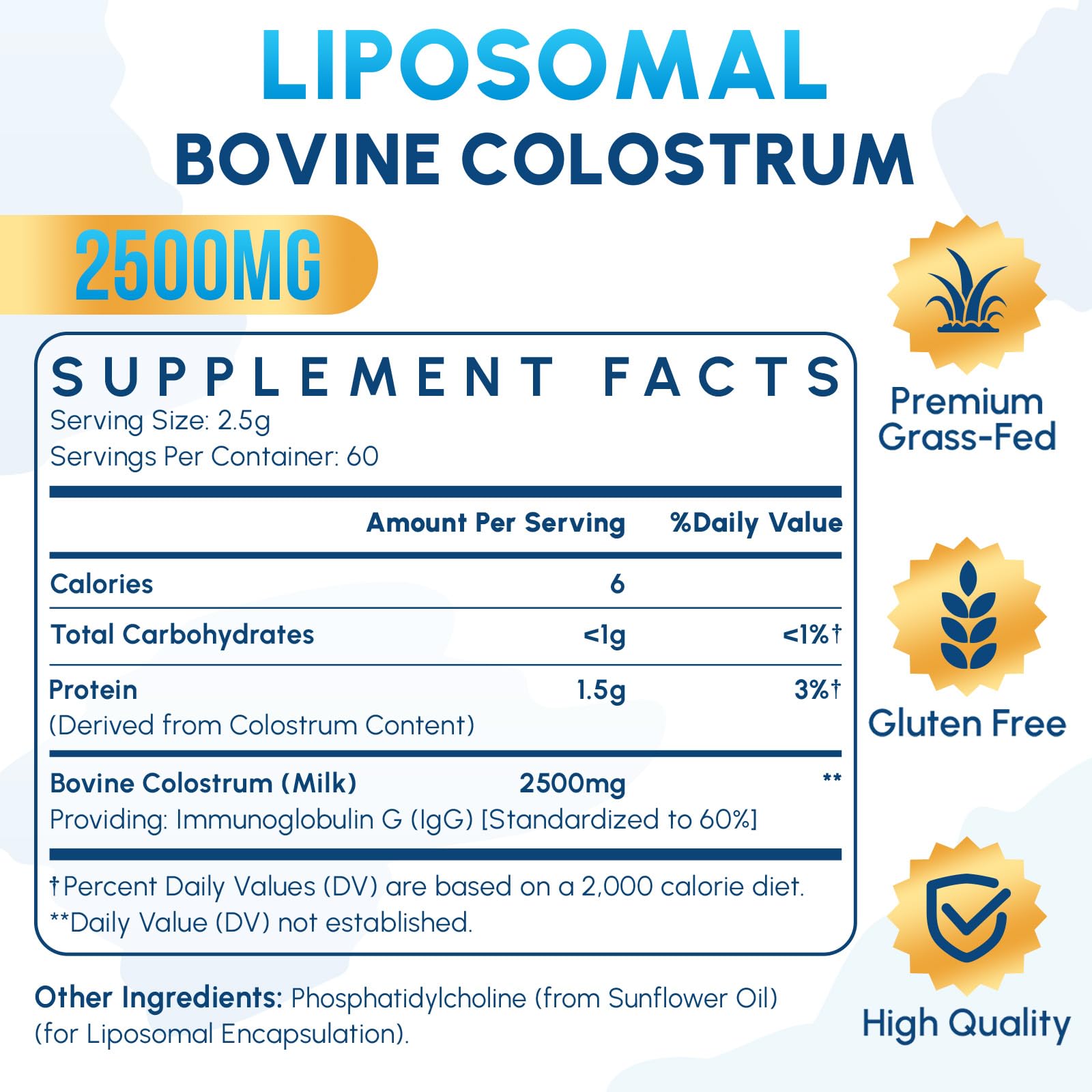 Zdoroviye Liposomal Bovine Colostrum Powder Supplement 2500 mg, Higher Absorption Than Regular Bovine Colostrum (60 Servings) Zdoroviye Au supplements