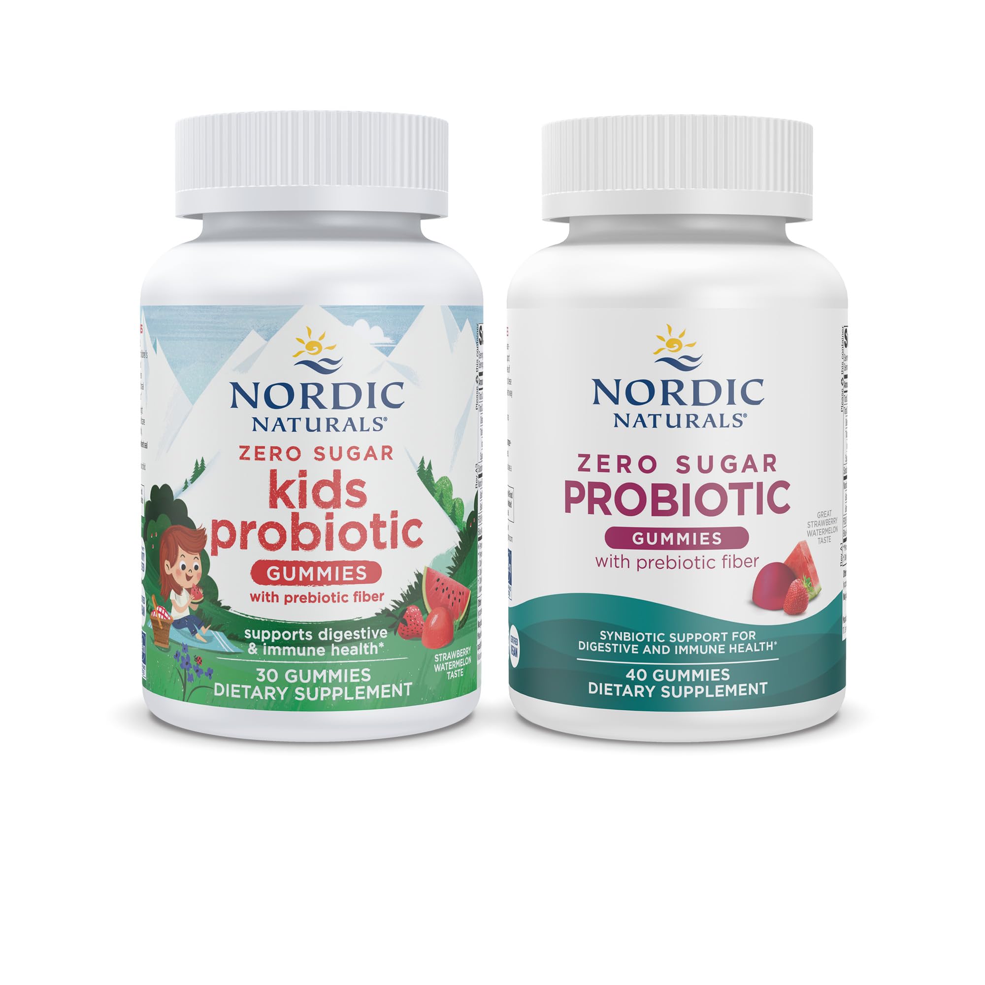 Nordic Naturals Vegan Probiotic Gummies Bundle - Zero Sugar Kids Probiotic Gummies - Strawberry Watermelon Flavor - 30 Gummies, Zero Sugar Probiotic Gummies - Strawberry Watermelon Flavor - 40 Gummies Nordic Naturals Au supplements