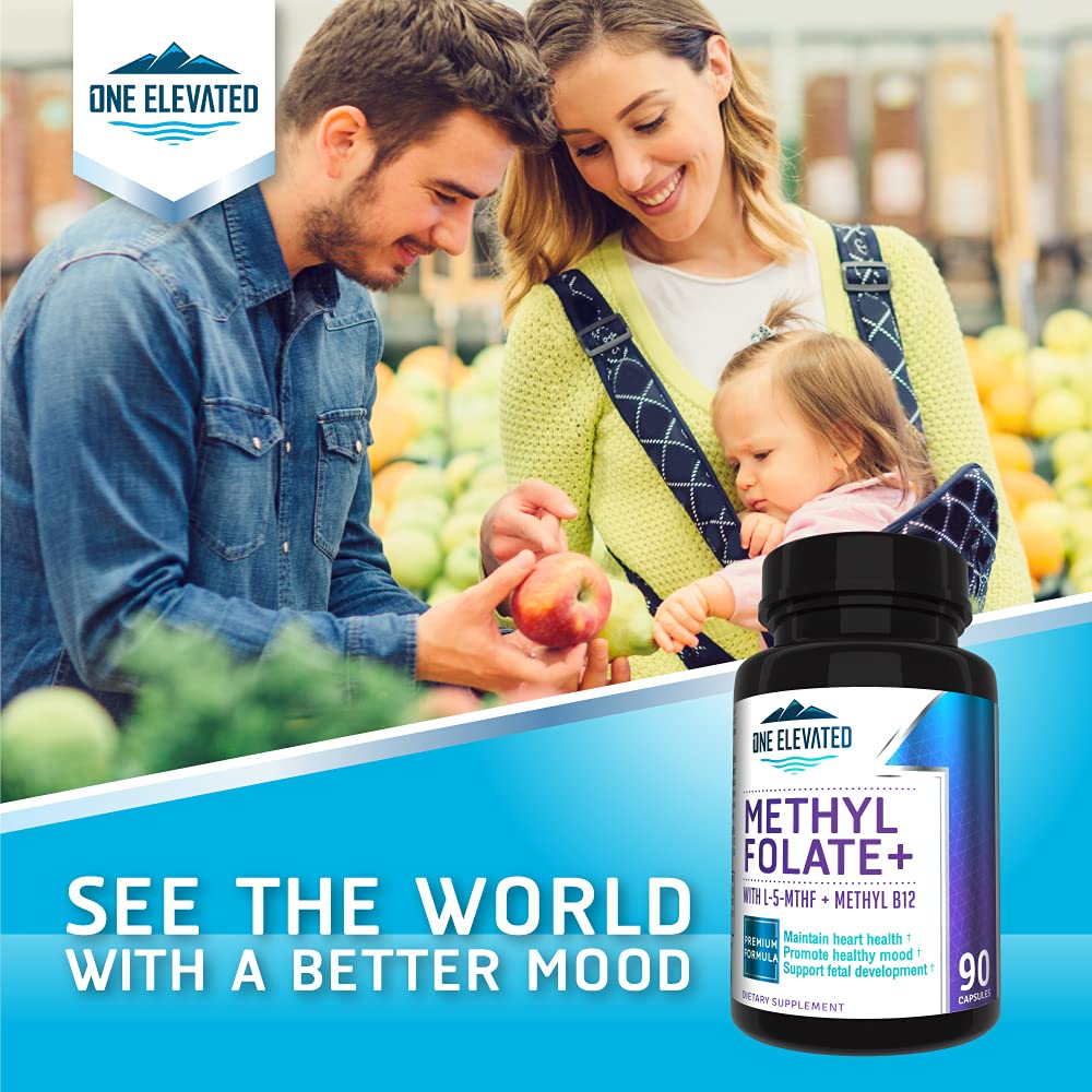 Double Strength & Most Bioactive Methyl Folate! Uniquely Formulated with Highest Pharmaceutical Grade Methylcobalamin (B12), Niacin, B1, B2 B6. Works Synergistically for Max Results-3 Month Supply One Elevated Au supplements
