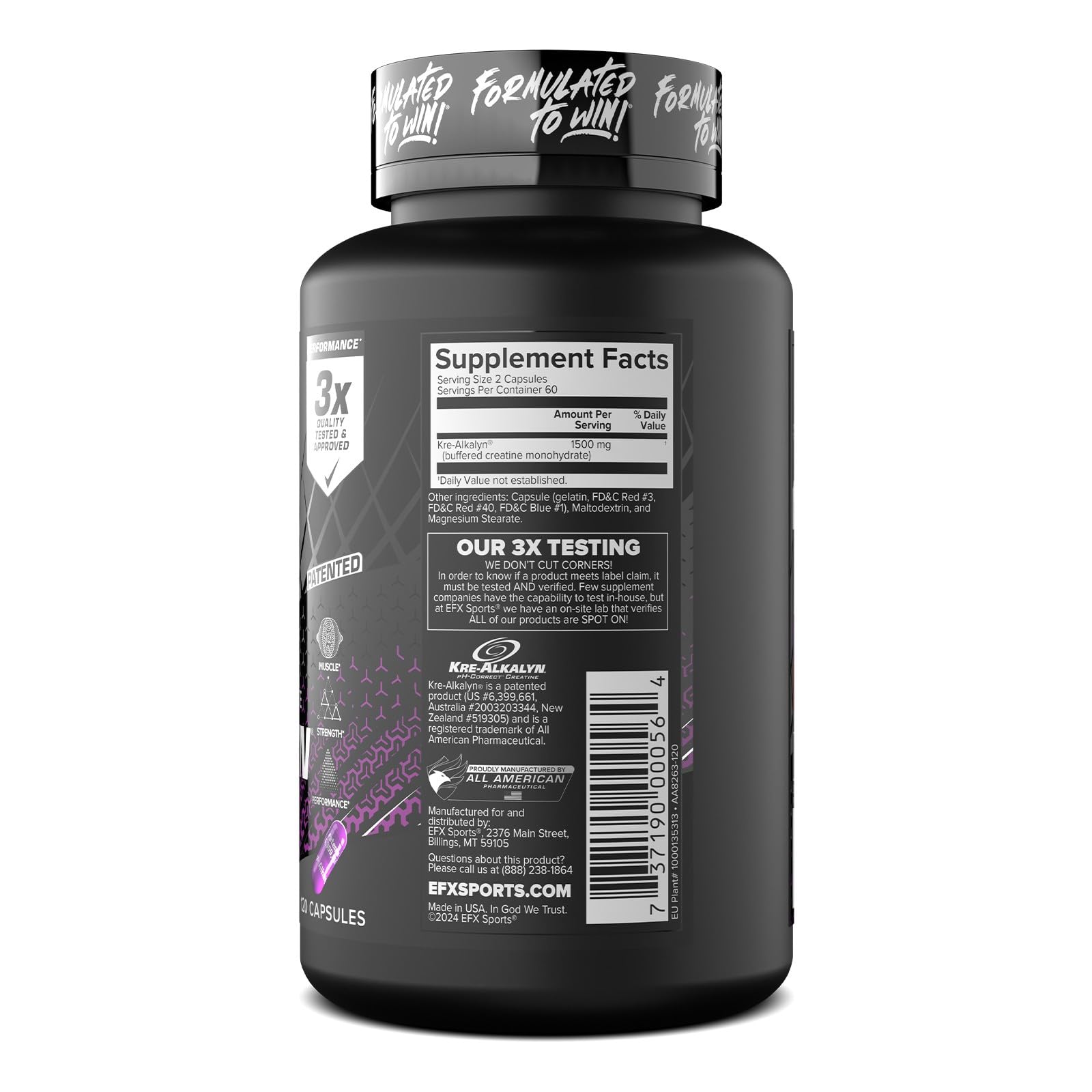 EFX Sports Kre-Alkalyn EFX | pH Correct Creatine Monohydrate Pill Supplement | Strength, Muscle Growth & Performance | 60 Servings, 120 Capsules EFX Sports Au supplements