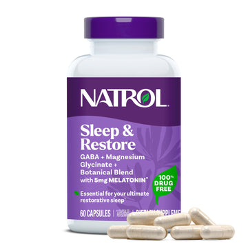 Natrol Sleep & Restore Capsules - Calm Magnesium Glycinate, Magnesium Sleep Aid with GABA, Melatonin 5mg, Botanical Blend, 30 Day Supply Natrol Au supplements