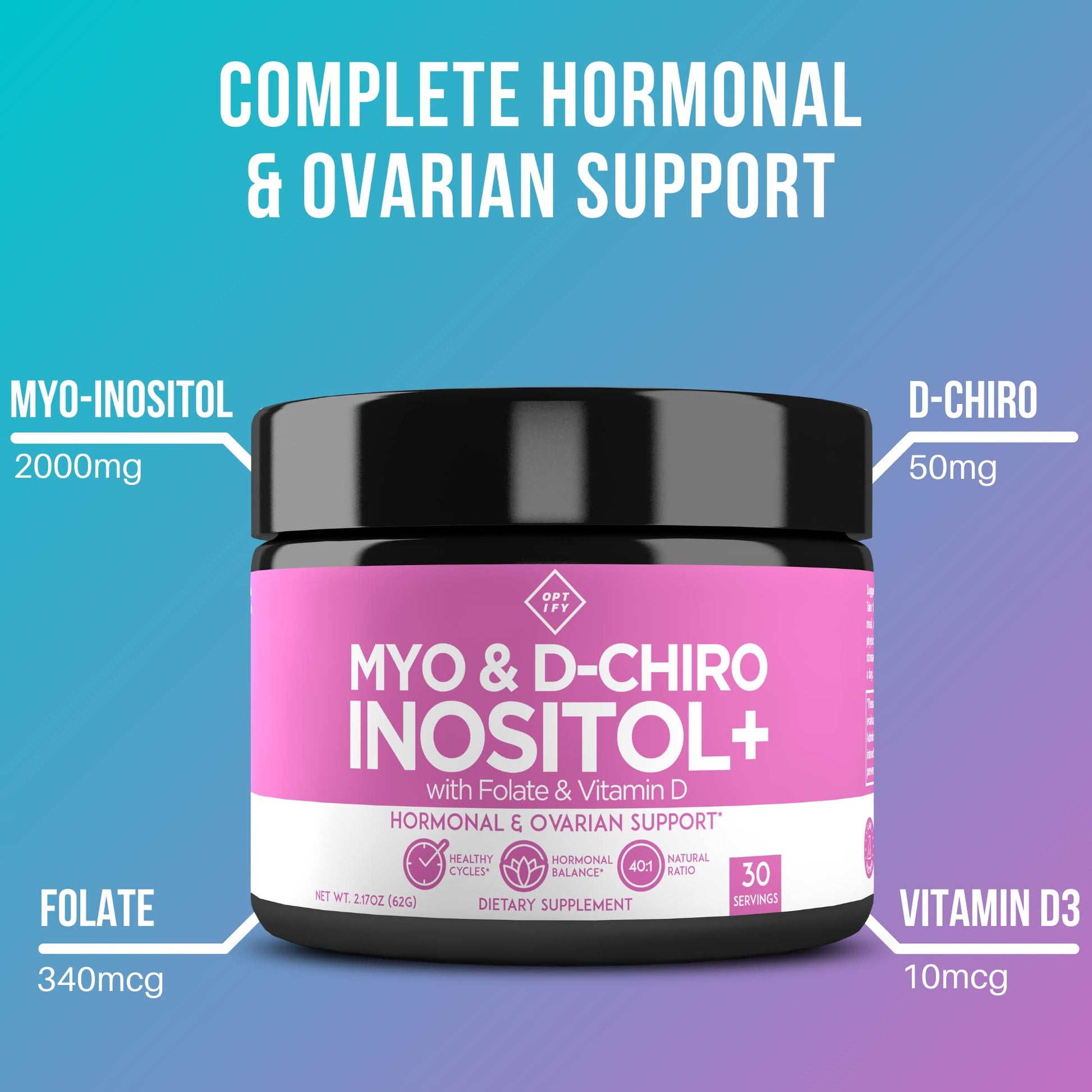Premium Inositol Supplement - Myo-Inositol and D-Chiro Inositol Powder Plus Folate Optify Au supplements