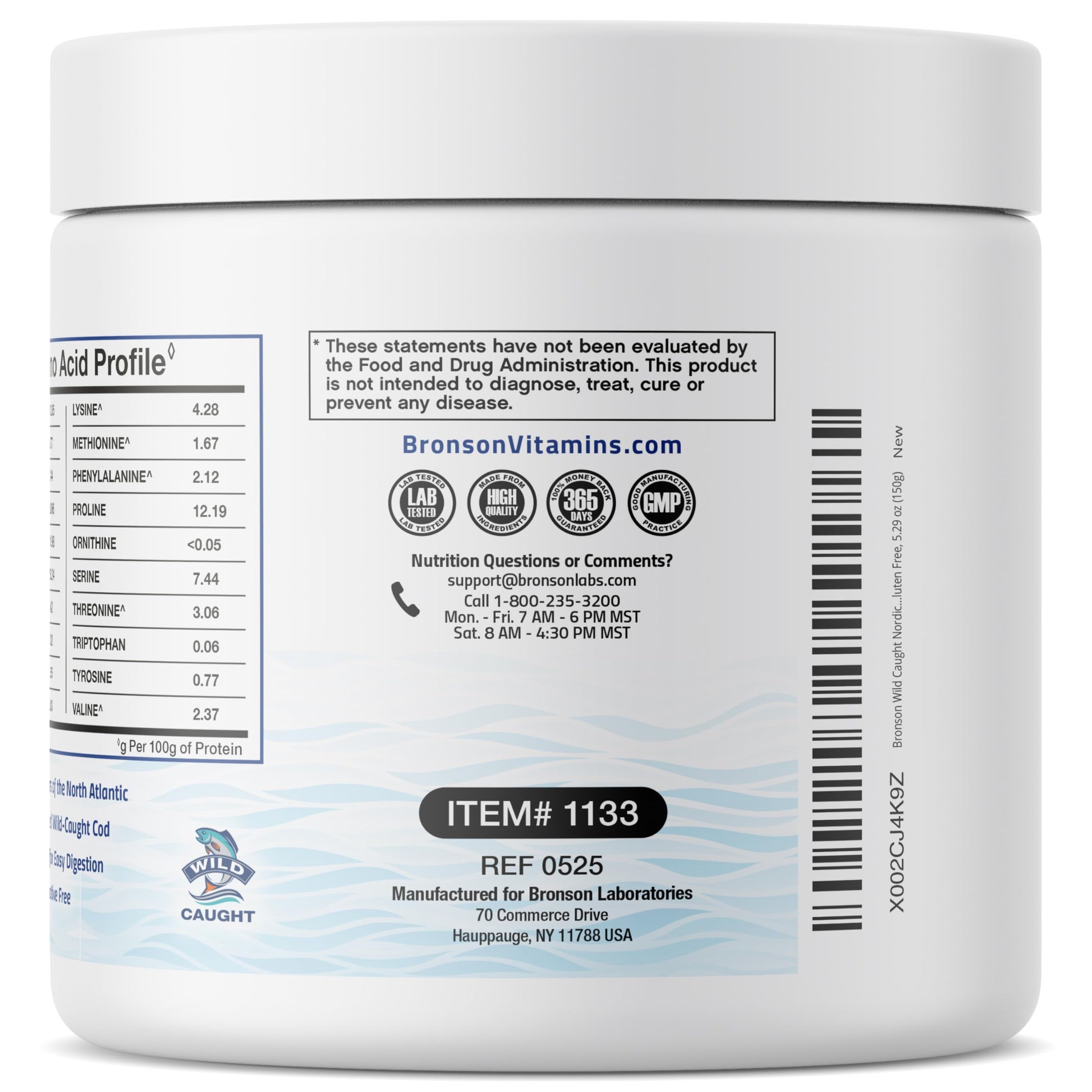 Bronson Marine Collagen Peptides Hydrolyzed Protein Powder 100% Wild Caught Nordic Cod Verified Sustainable Source for Joints Skin Hair Nails & Bones 150g (5.29oz) Bronson Au supplements