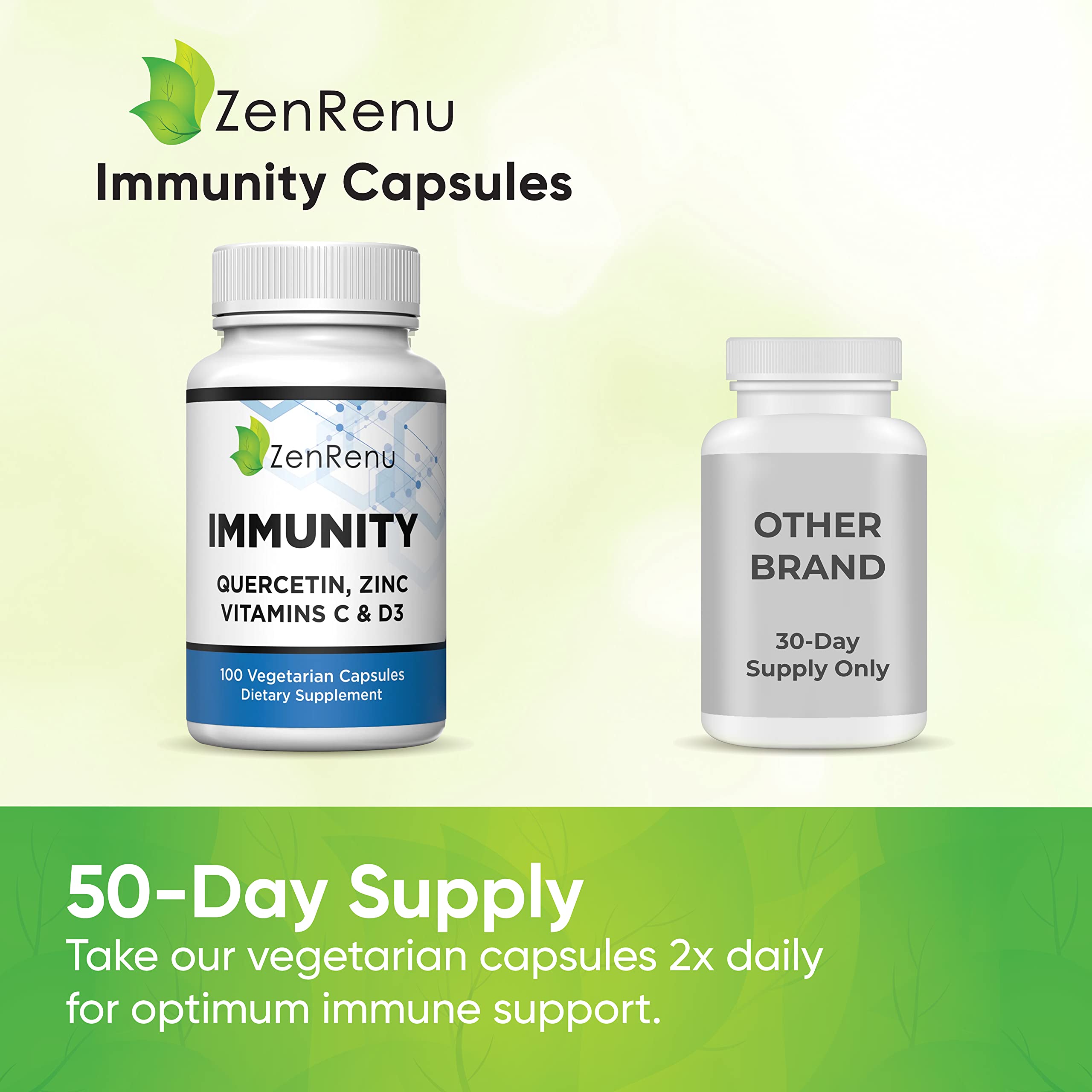 Zenrenu Immunity Quercetin 700 mg Zinc Vitamin C Vitamin D Immune Support Supplement with Curcumin - Easy to Absorb Immunity Supplement, 100 Vegetarian Capsules 50 Day Supply Zenrenu Au supplements
