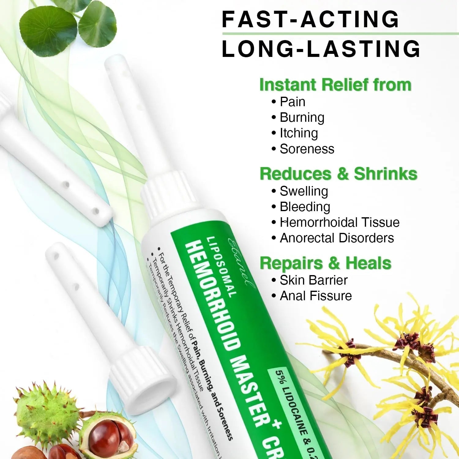 Ebanel 5% Lidocaine Hemorrhoid Treatment Cream with Witch Hazel, Phenylephrine, Horse Chestnut, Vitamin B6, Zinc Oxide, External and Internal Hemorrhoids Treatment Burn Itch Pain Relief Anal Cream Ebanel Au supplements