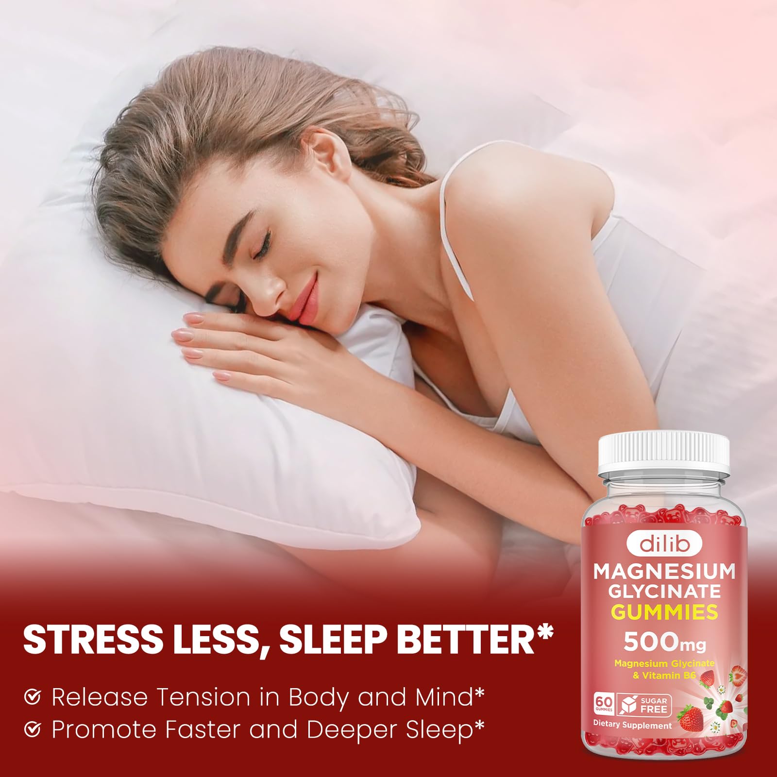 Magnesium Glycinate Gummies 500mg - Magnesium Supplement with Vitamin B6 for Adults & Magnesium for Kids - Calm Magnesium for Sleep, Mood, Muscle Support - Strawberry Flavor, 60 Gummies dilib Au supplements