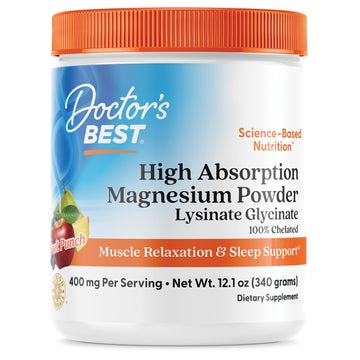 Doctors Best High Absorption Magnesium Powder Lysinate Glycinate 100% Chelated, Muscle Relaxation & Sleep Support, Gluten Free, Vegan, 100% Chelated Net Wt. 12.1 oz (340 Grams), Fruit Punch Flavor Doctor's BEST Au supplements