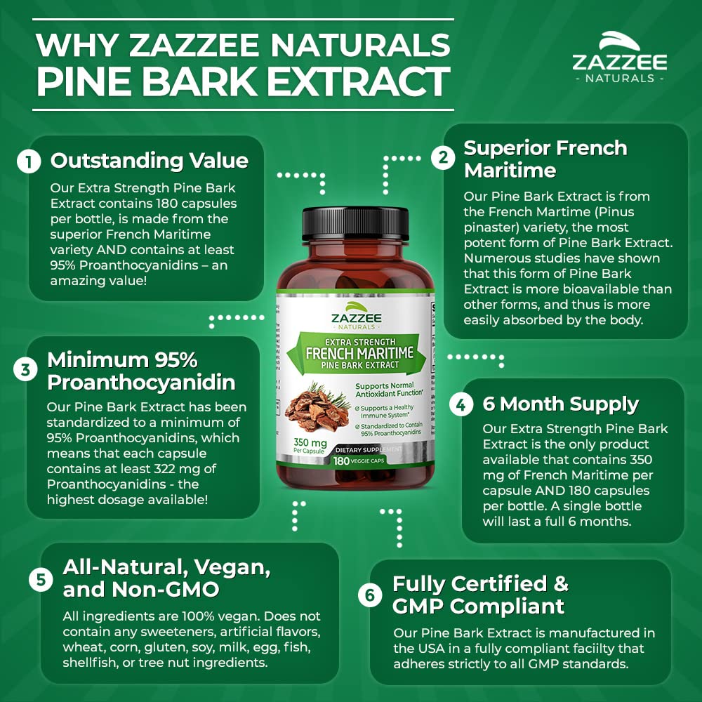 Zazzee Extra Strength French Maritime Pine Bark Extract, 350 mg Per Capsule Zazzee Au supplements