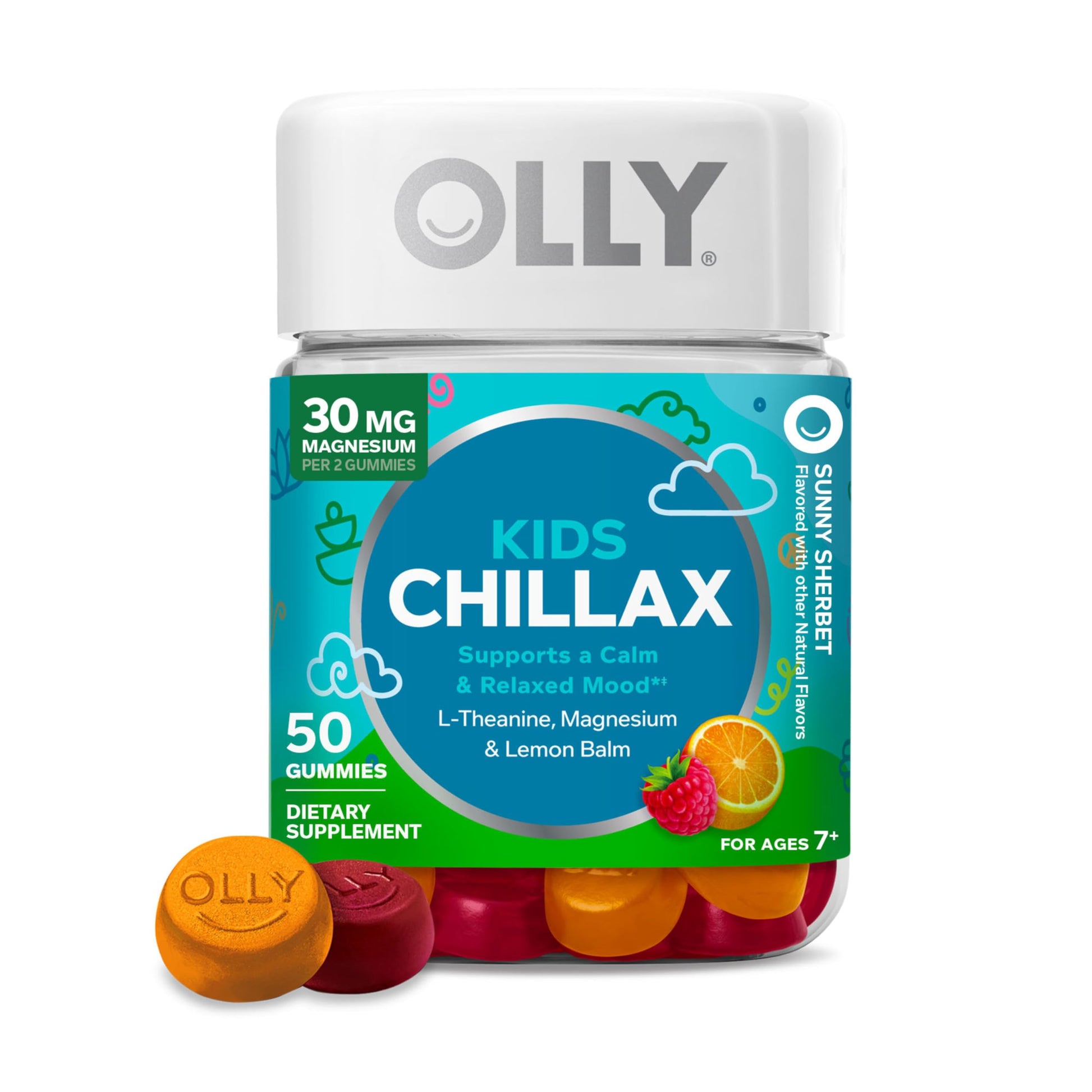 OLLY Kids Chillax Gummy, For a Calm and Relaxed Mood*, Magnesium, L-Theanine, Lemon Balm Extract, Chewable Supplement, Sherbet Flavored, 25 Day Supply - 50 Count OLLY Au supplements