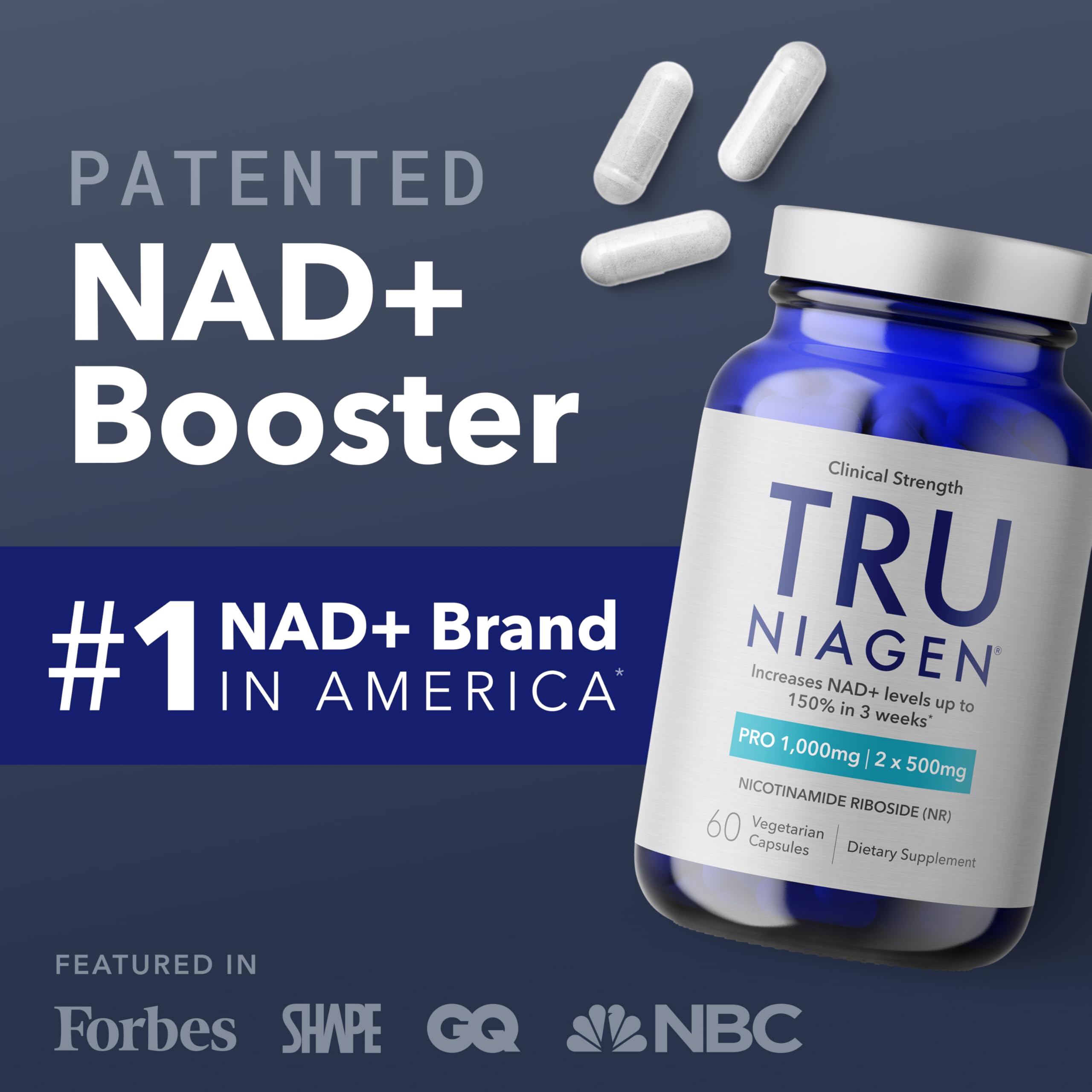 TRU NIAGEN PRO NAD Supplement for Brain Function, Anti Aging, Cell Regeneration | Patented Niagen | Supports Cellular Energy | Nicotinamide Riboside (NR)