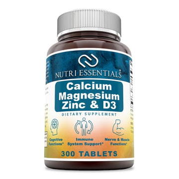 Nutri Essentials Calcium Magnesium Zinc + Vitamin D3 Tablets- Promotes Strong Bones & Teeth, Support Nerve & Muscle Function* (300 Count) Nutri Essentials Au supplements