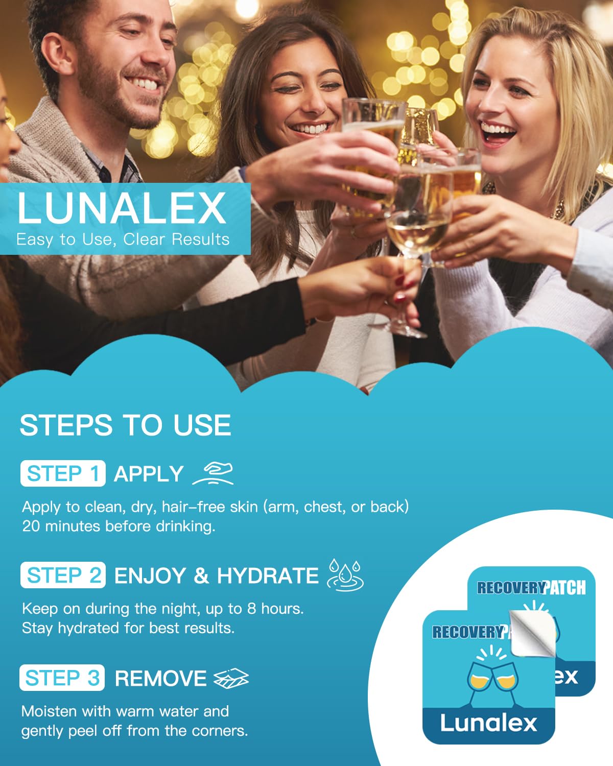Lunalex Recovery Patch 48 Pack - Wake Up Refreshed & Balanced After Celebration - Plant-Based Formula for Morning Wellness - Bachelorette & Wedding Party Favors - 2 Patches per Sachet, Waterproof Lunalex Au supplements