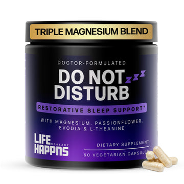 Doctor Formulated Triple Magnesium for Sleep, Calm & Relaxation with Chelated Magnesium Glycinate, L-Theanine, Passionflower & Evodia – Non-Habit, No Melatonin Magnesium Sleep Aid Support Supplement LIFE HAPPNS BE READY Au supplements