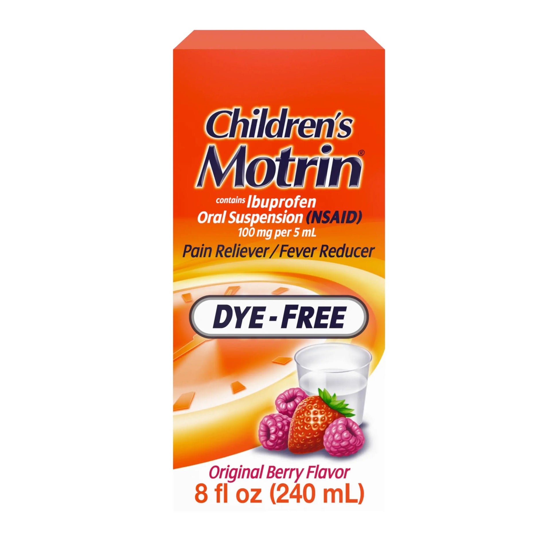 Children's Motrin Oral Suspension 100mg Ibuprofen Medicine, NSAID Fever Reducer & Pain Reliever for Minor Aches & Pains Due to Cold & Flu, Dye Free, Alcohol-Free, Berry Flavored, 8 fl. oz Motrin Au supplements