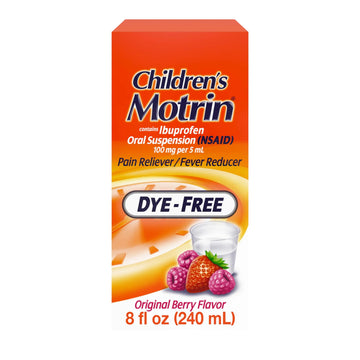 Children's Motrin Oral Suspension 100mg Ibuprofen Medicine, NSAID Fever Reducer & Pain Reliever for Minor Aches & Pains Due to Cold & Flu, Dye Free, Alcohol-Free, Berry Flavored, 8 fl. oz Motrin Au supplements