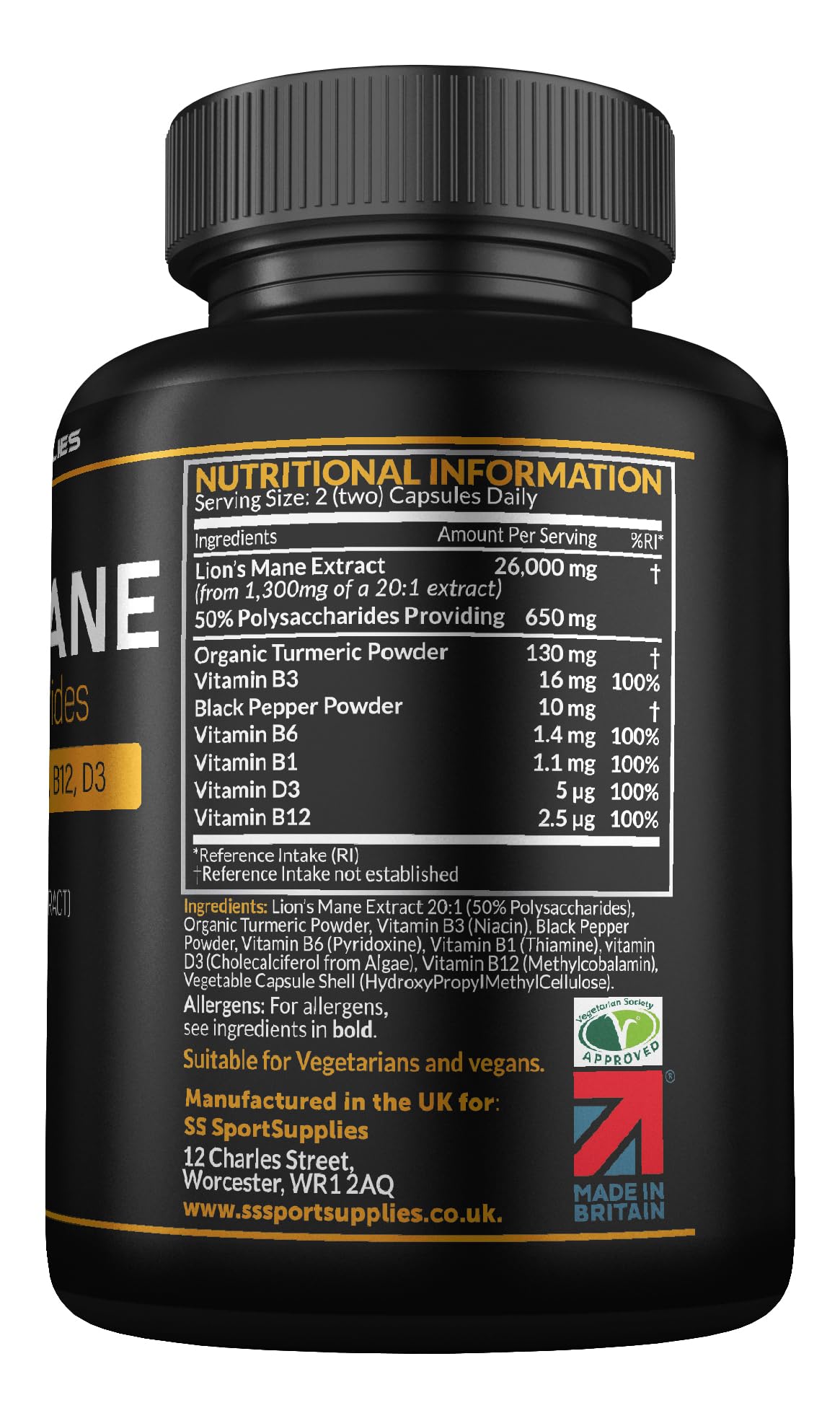 Lions Mane Supplement High Strength 26,000mg Plus 5 Vitamins SS Sport Supplies Au supplements