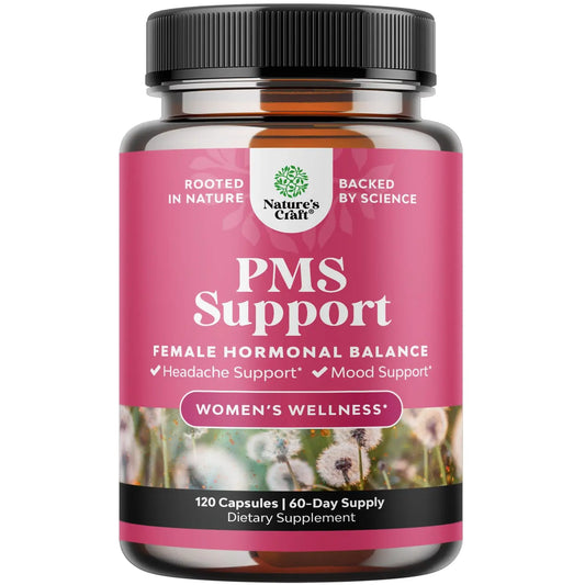PMS Support Supplement for Women – Hormone Balance for Women & Menstrual Discomfort with DIM, Chasteberry, Black Cohosh & Ashwagandha - for Period Cramps Ease, Menopause Bloating, Mood Swing – 120 Ct Natures CraftAU supplements