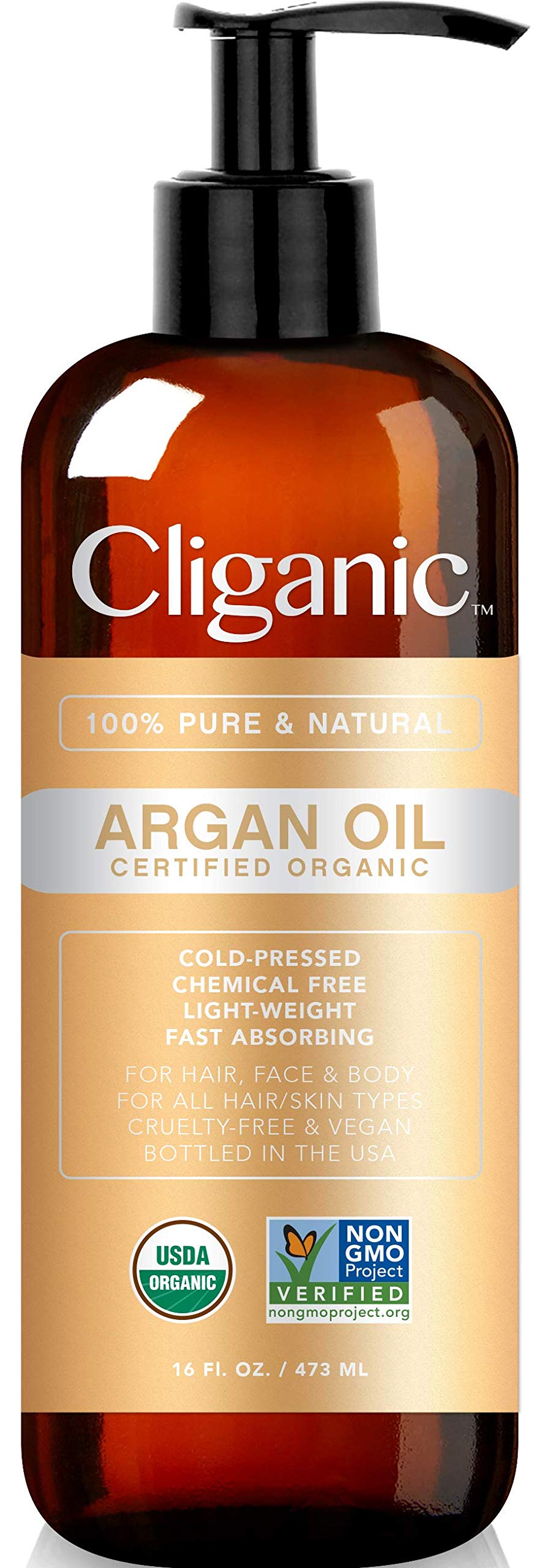 Cliganic Organic Argan Oil 16oz with Pump, 100% Pure | Bulk for Hair, Face & Skin Cliganic Au supplements