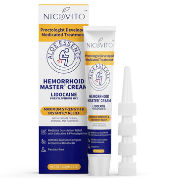 NICOVITO Hemorrhoid & Fissure Treatment Cream, 4% Lidocaine & Phenylephrine HCl Ointment, Maximum Strength Fast Relief for Pain, Itching & Swelling, External Use (0.7 oz) NICOVITO Au supplements