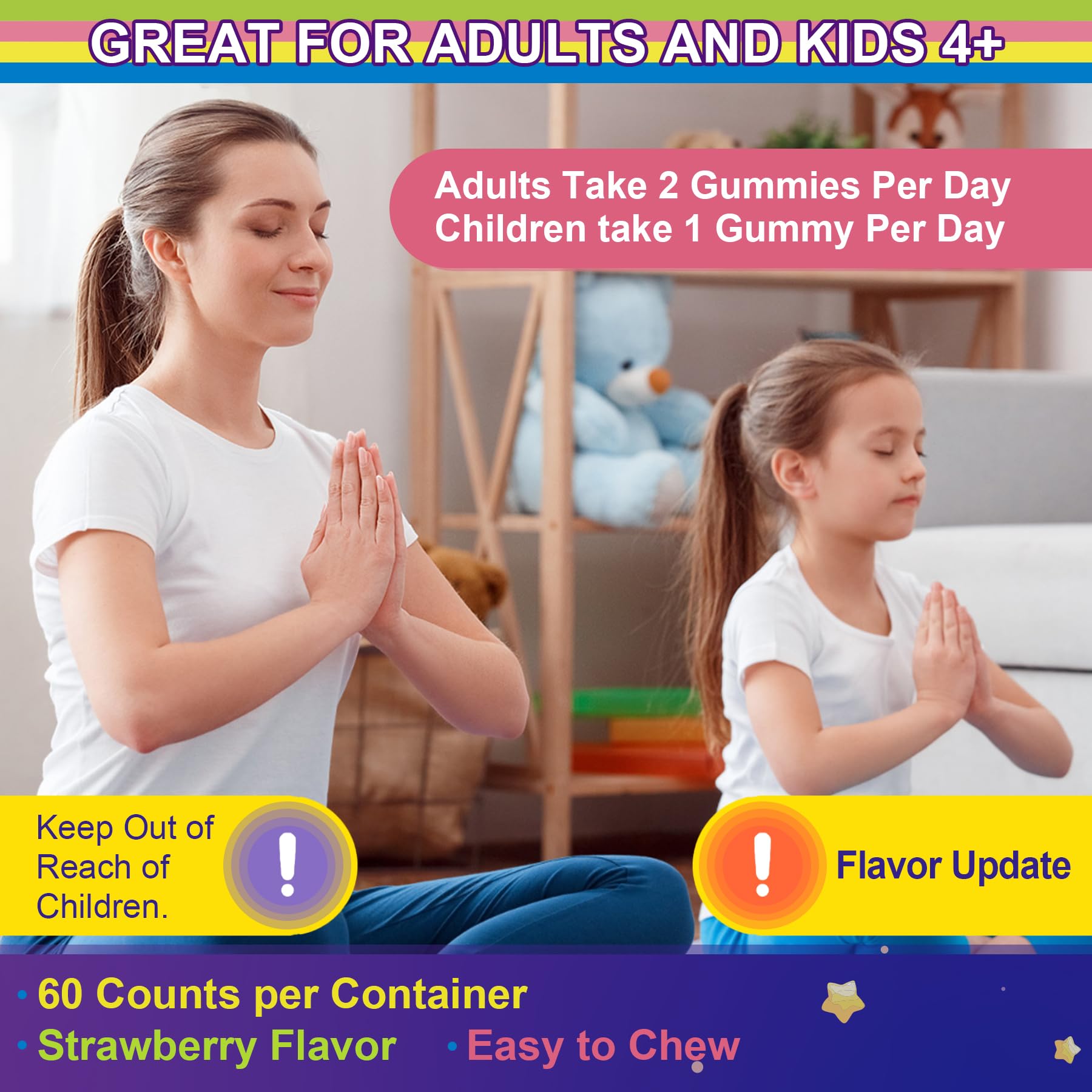 Magnesium Glycinate Gummies for Adults & Kids 4+, Sugar Free Magnesium Bisglycinate Supplement 400/200mg with B6D3, 5HTP, L-Theanine for Sleep & Relaxation, Brain, Muscle, Melatonin Free Gummies,1Pack NEVISS Au supplements
