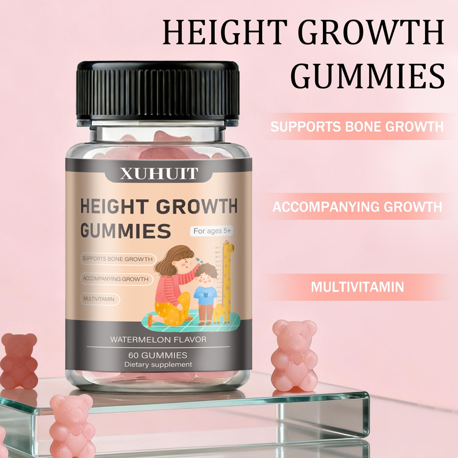 ZYGCDZ Growth Gummies for Kids & Teens - Natural Height Support with Vitamin D3, K2, Calcium & Ashwagandha - Bone Strength Supplement for Picky Eaters Ages 5+ (Watermelon Flavor) (1) ZYGCDZ Au supplements
