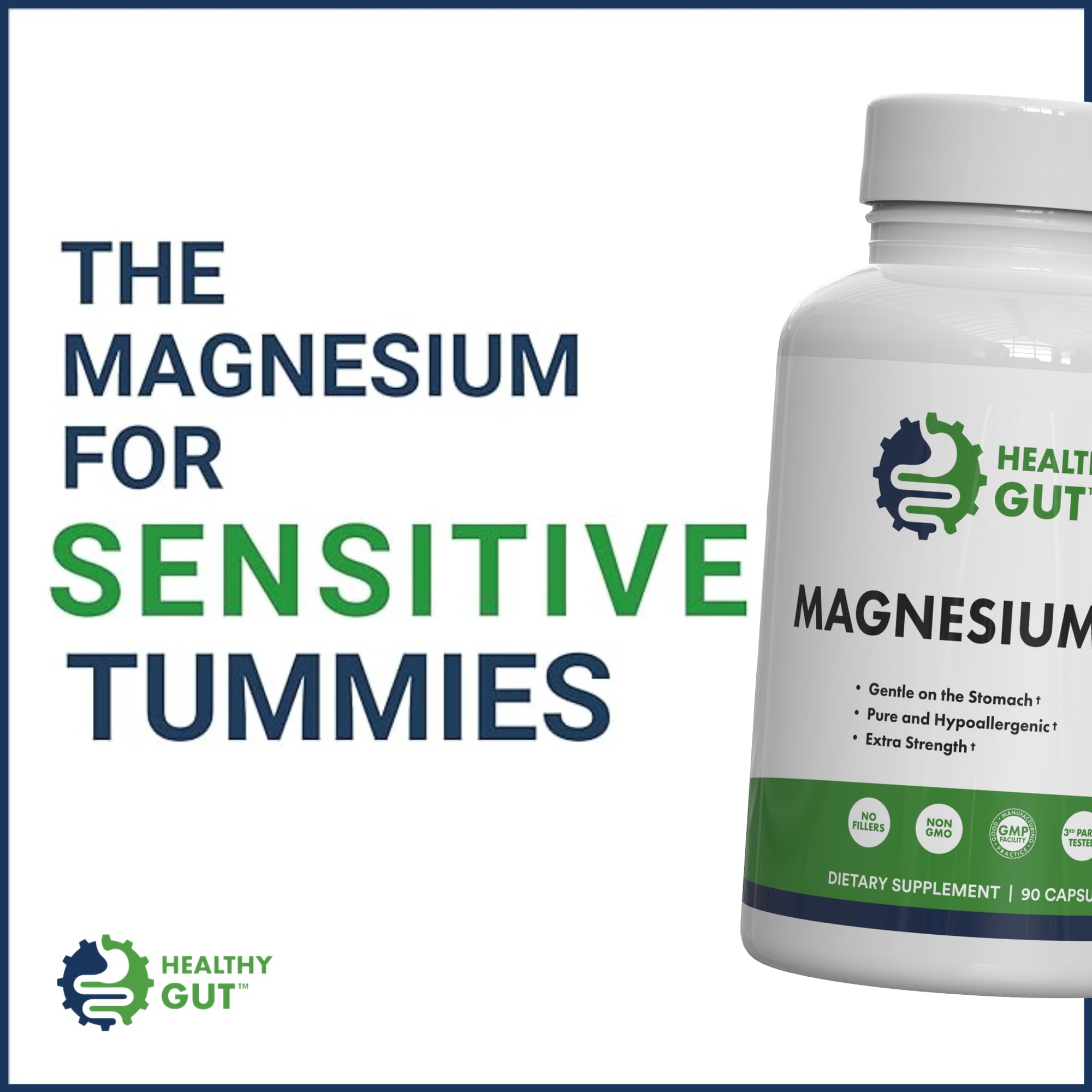 Healthy Gut Magnesium-HP | Ultra Pure Magnesium Glycinate Capsules with Zero Fillers | 180 mg Magnesium Glycinate | 90 Servings Healthy Gut Au supplements