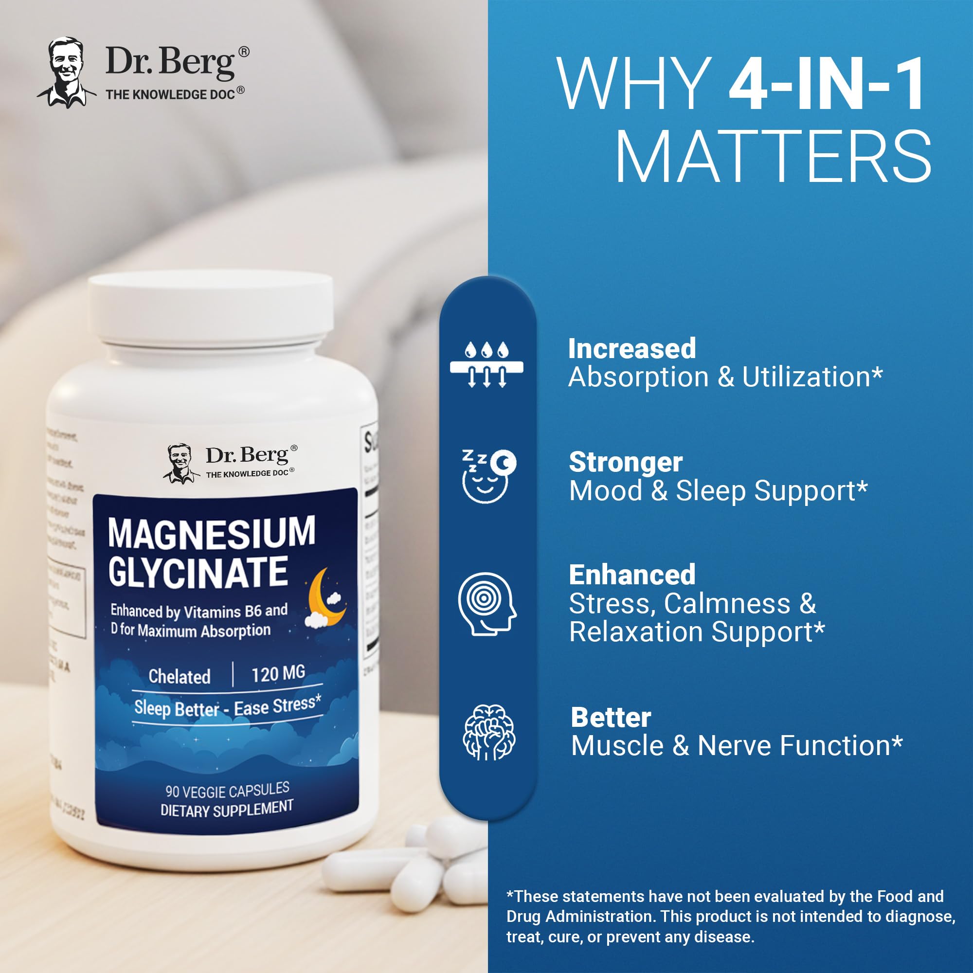Dr. Berg Magnesium Glycinate 90ct – 4-in-1 Chelated for Muscle, Nerve, Sleep & Stress Support*– w/ D3, B6 & Zinc – 4X Lab-Tested – No Fillers – Formulated in USA, GMP-Certified Dr. Berg Nutritionals Au supplements