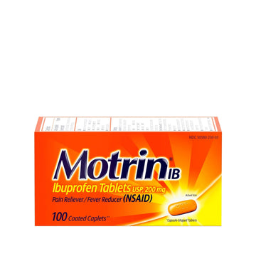 Motrin IB, Ibuprofen 200mg Tablets, Pain Reliever & Fever Reducer for Muscular Aches, Headache, Backache, Menstrual Cramps & Minor Arthritis Pain, NSAID, 100 Ct Motrin Au supplements