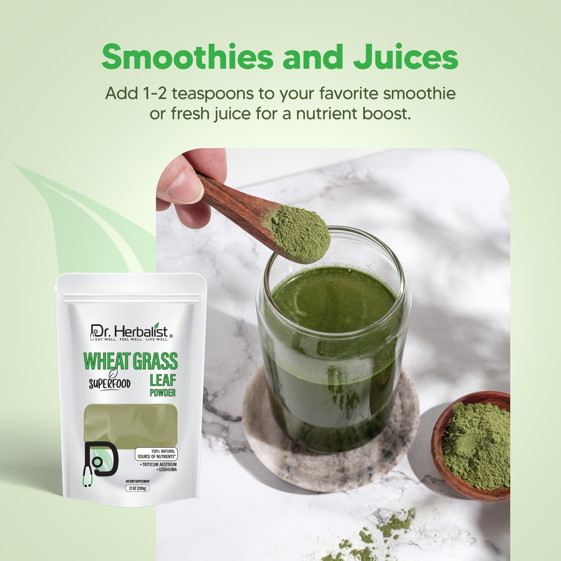 Dr. HERBALIST Wheatgrass Powder 200g - Pure Triticum Aestivum with Chlorophyll Iron & Vitamins A C E | Supports Daily Greens Detox & Nutrient Density* | Halal Dr. HERBALIST Au supplements